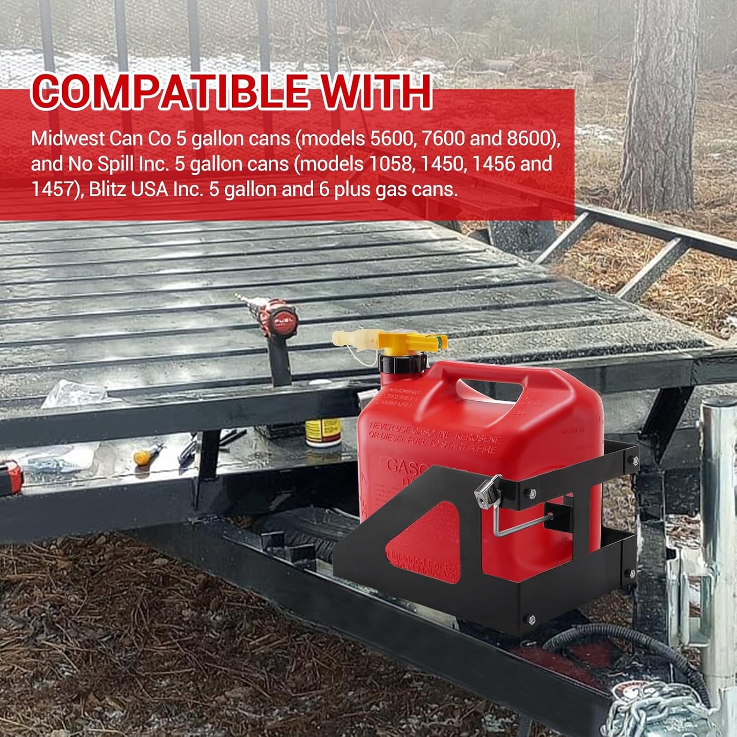 5 Gallon Trailer Gas Can Holder Rack Compatible with No-Spill Gas Can 5 Gallon (20 Liter) Fit for Trailers Trucks, with Anti-Theft Lock