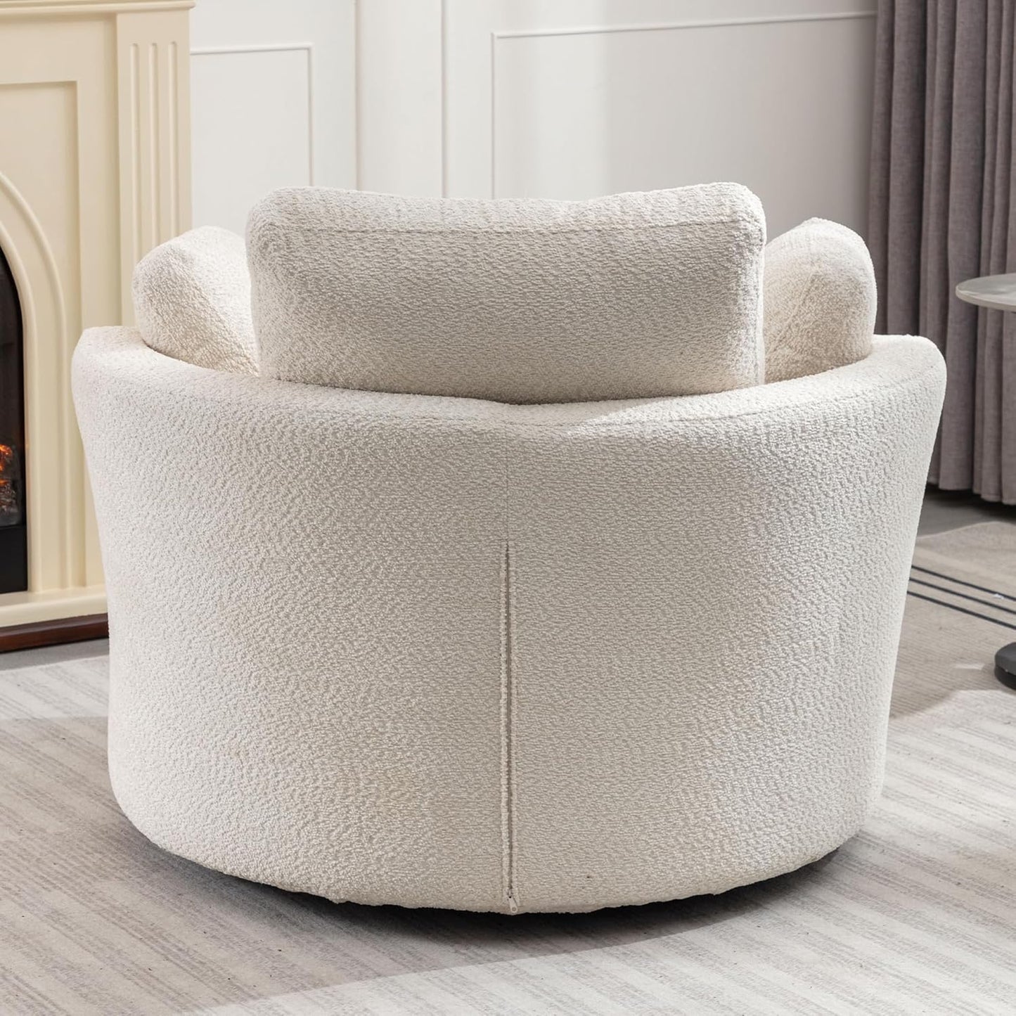 42IN Oversized Swivel Accent Chair and a Half Sofa Upholstered Big Round Barrel Chair Cute for Living Room Bedroom Hotel Office Corner Reading (Beige Boucle)