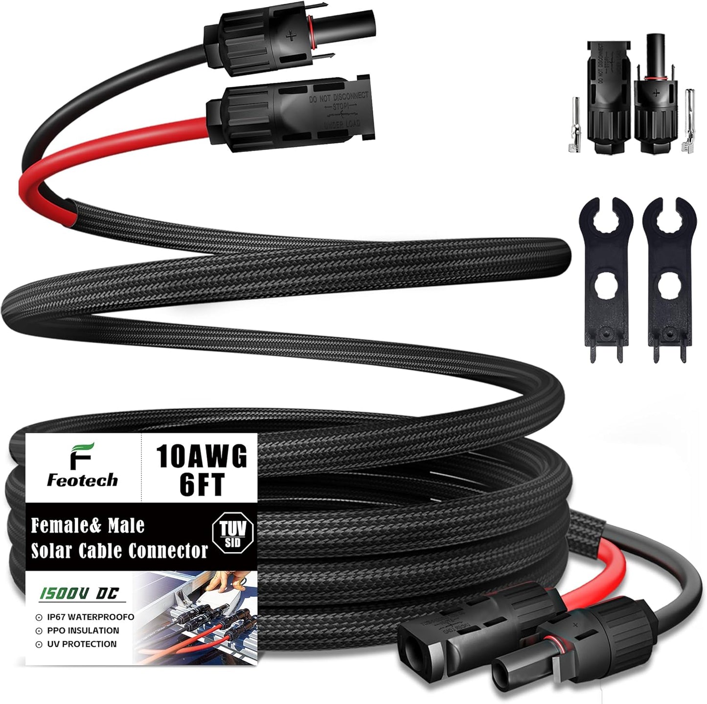 Twin Wire 40 Feet Solar Extension Cable 10AWG with -IP67- Female and Male Connector, Bonus Four Pairs of Free Connector Solar Panel Adapter kit Tools (6 Pairs connectors)