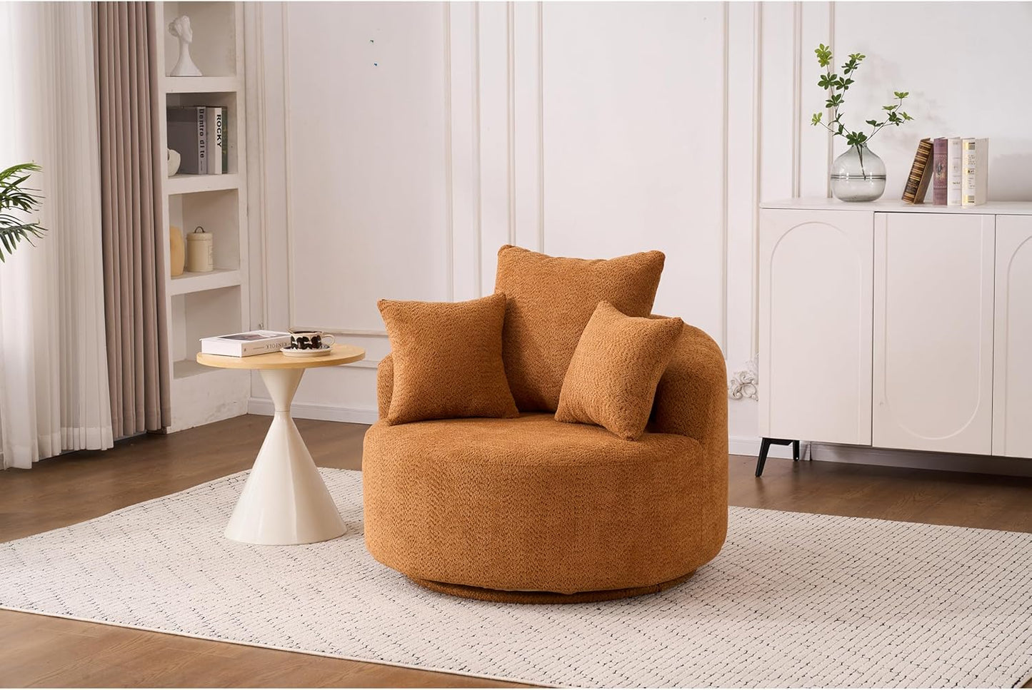 Swivel Accent Barrel Chair, 39'' W Round Swivel Accent Chair 360 Degree, Modern Comfy Single Sofa for Living Room, Bedroom, Orange