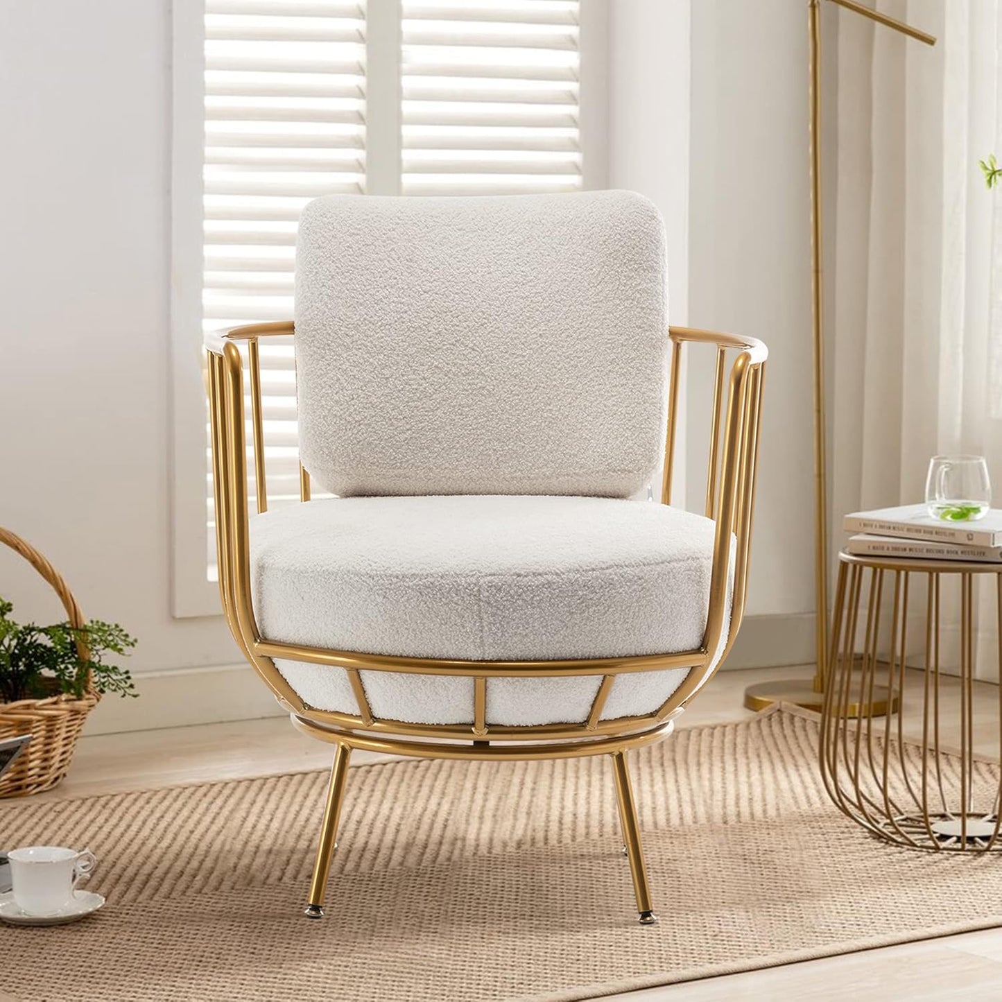 annjoe Accent Chair Swivel Barrel Chair Round Armchair with Metal Frame Legs for Living Room Bedroom Set of 2