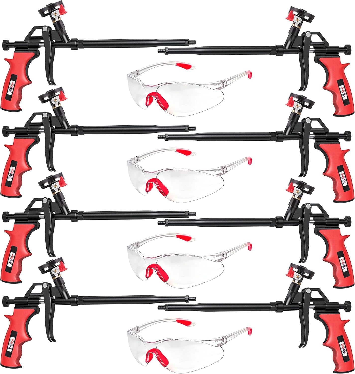 Spray Foam Gun, Wolline (12 Foam Gun + 48 Nozzle) Spray Foam Insulation Gun, Teflon-Coated Professional Expanding Spray Foam Applicator, Foam Dispensing Gun, Insulating Foam Applicator Red - 12 Pack