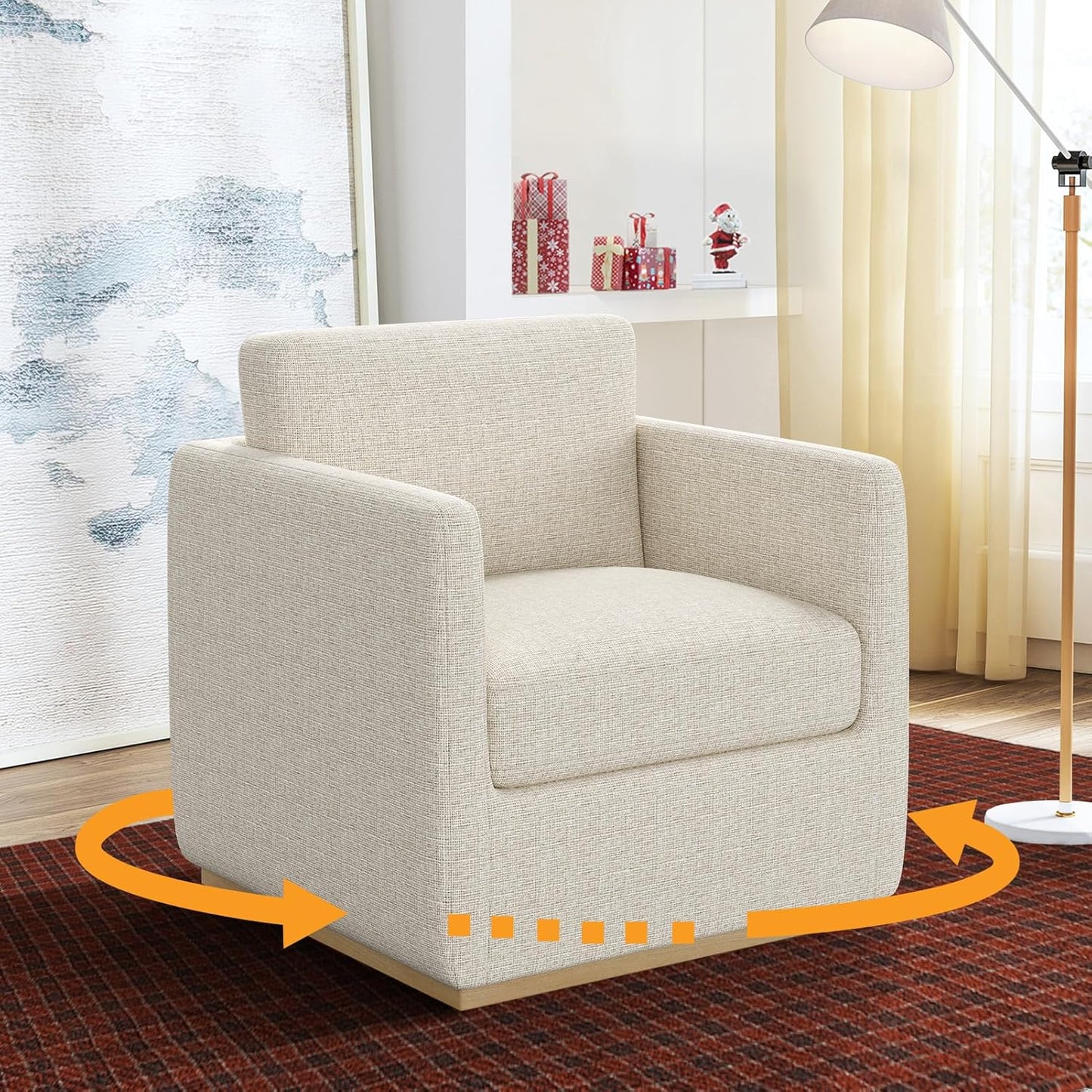 Swivel Accent Chair, Premium Barrel Chair for Living Room, Comfy Single Sofa Chair, Round Swivel Couch Chair, Small Reading Chair for Adults, Accent Bucket Chairs for Bedroom/Club, Leather Brown