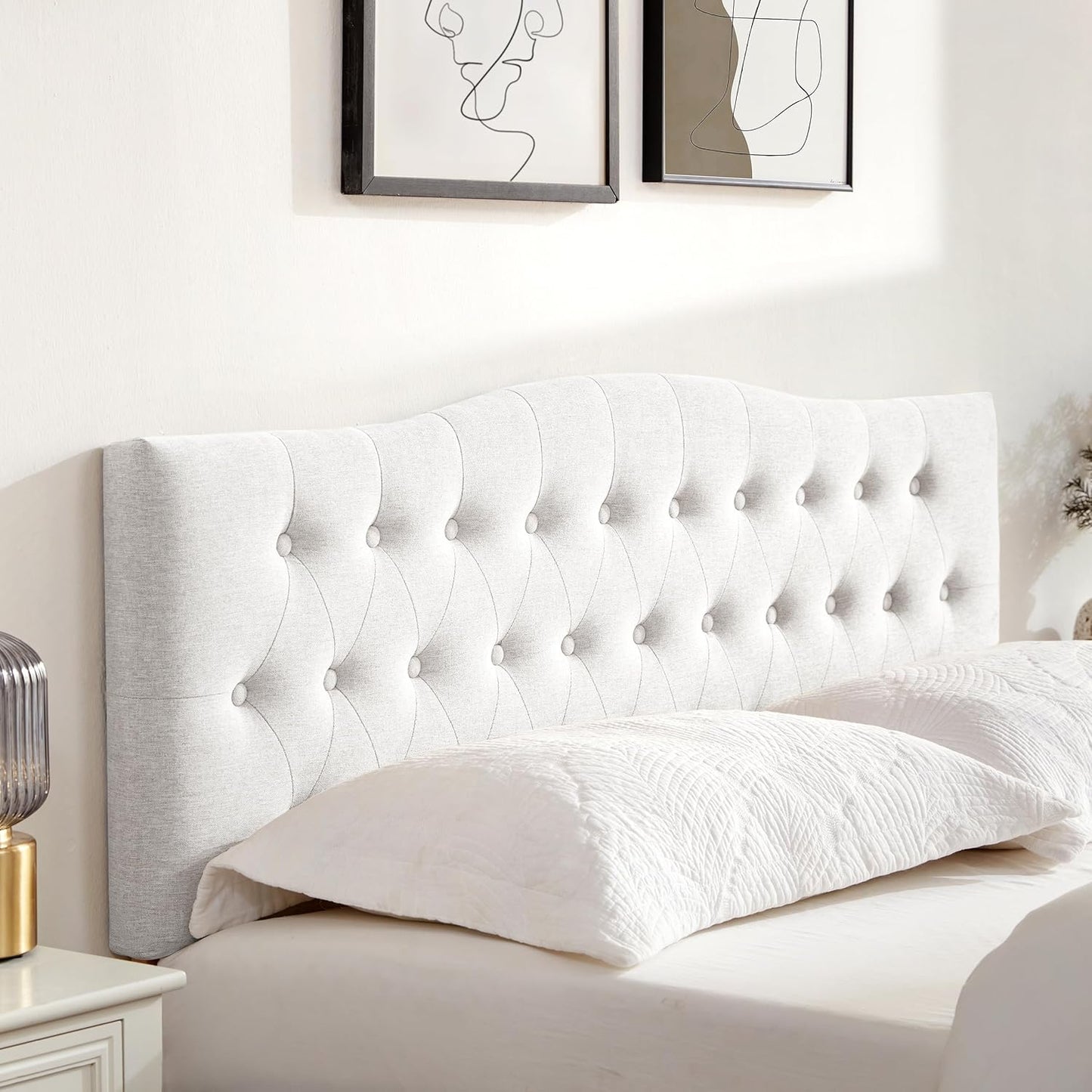 Tufted Upholstered Headboard Queen Size, Sturdy and Durable Solid Wood Bed headboard, Fabric Headboard Adjustable Height from 37” to 51”, Modern Button Diamond Design Head Board, Beige