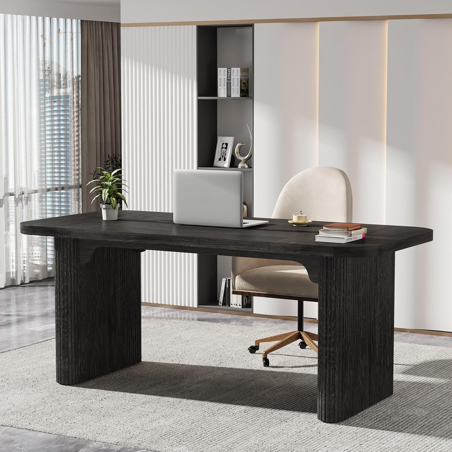 Tribesigns 62" Executive Desk, Large Office Computer Desk with Double Pedestal, Modern Simple Style Rectangle Writing Table for Home Office (Natural)