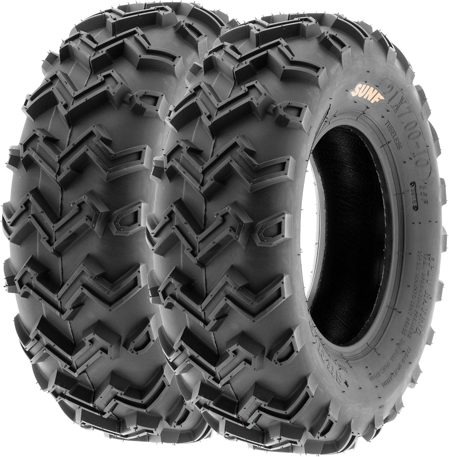 SunF 21x7-10 Front & 22x10-10 Rear 6 Ply ATV/UTV Off Road Tires A001, (Set Bundle of 4)