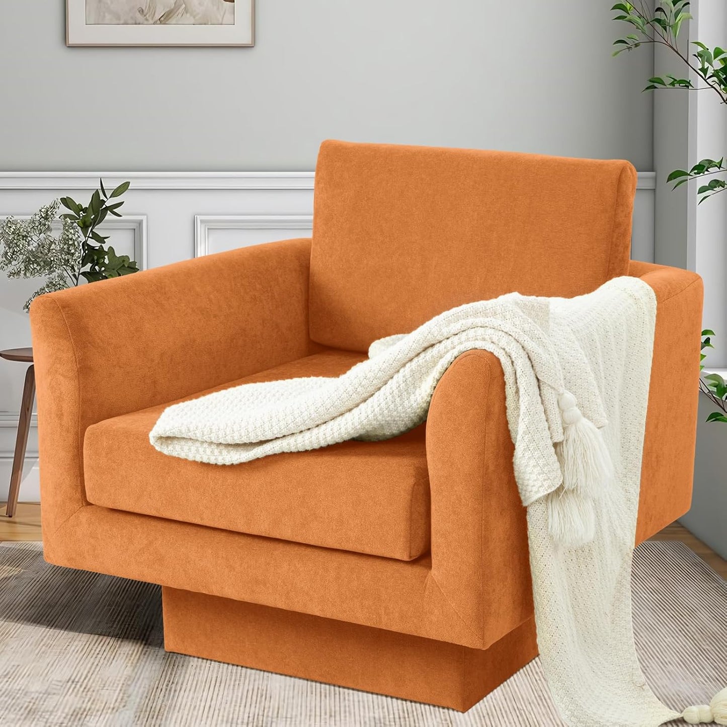 Swivel Accent Chair Set of 2, Modern Swivel Barrel Chair Sofa, Wide Upholstered Armchair with Back Pillow for Living Room, Reading Nook, Bedroom-Cream