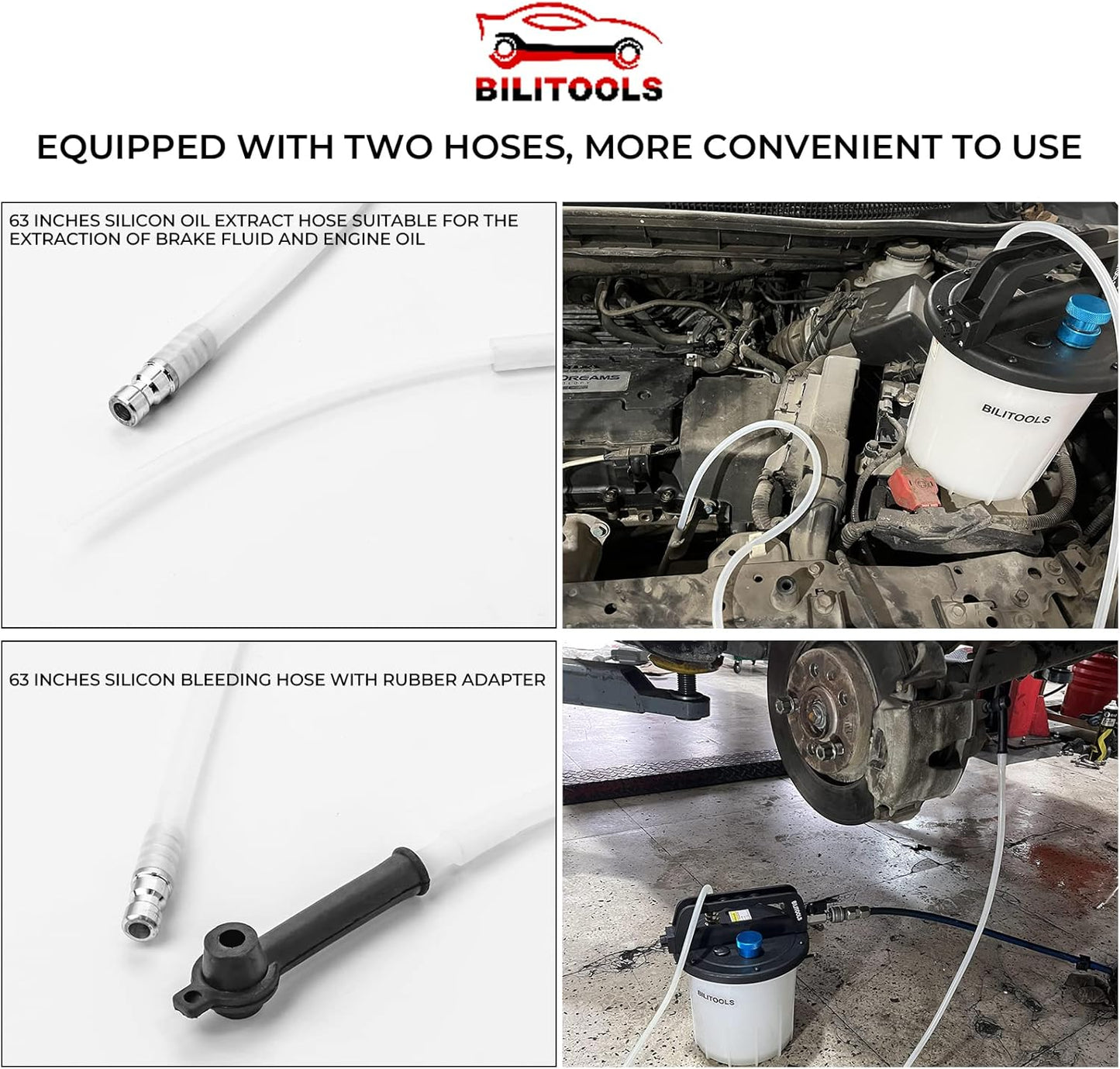BILITOOLS 3L Vacuum Brake Bleeder Kit, One Person Pneumatic Brake Fluid & Clutch Bleeding Extractor Tool with Adapters & 1L Refilling Bottle
