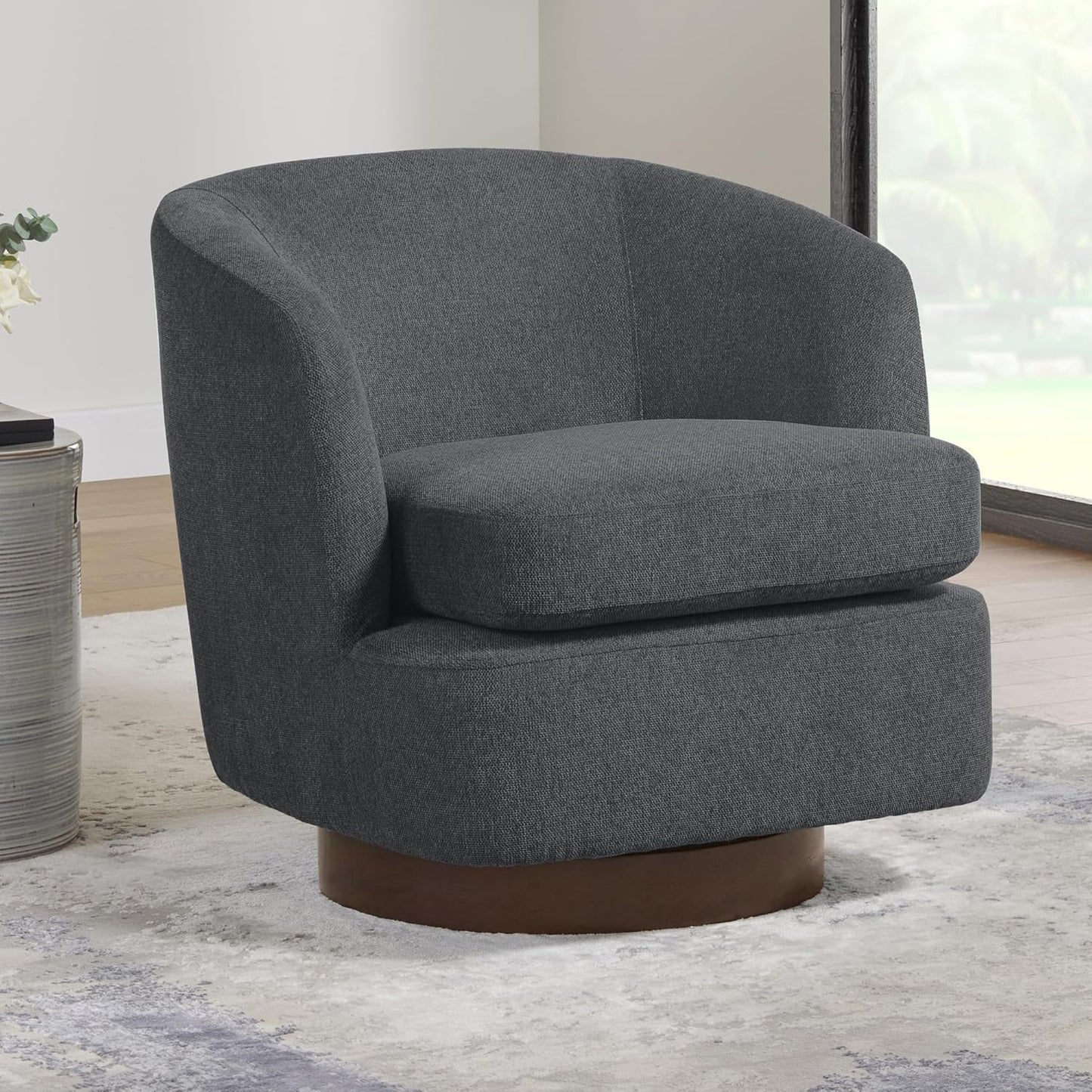 Swivel Accent Chair Modern Barrel Armchair with Wood Base for Bedroom Waiting Living Room,1 PCS,Green