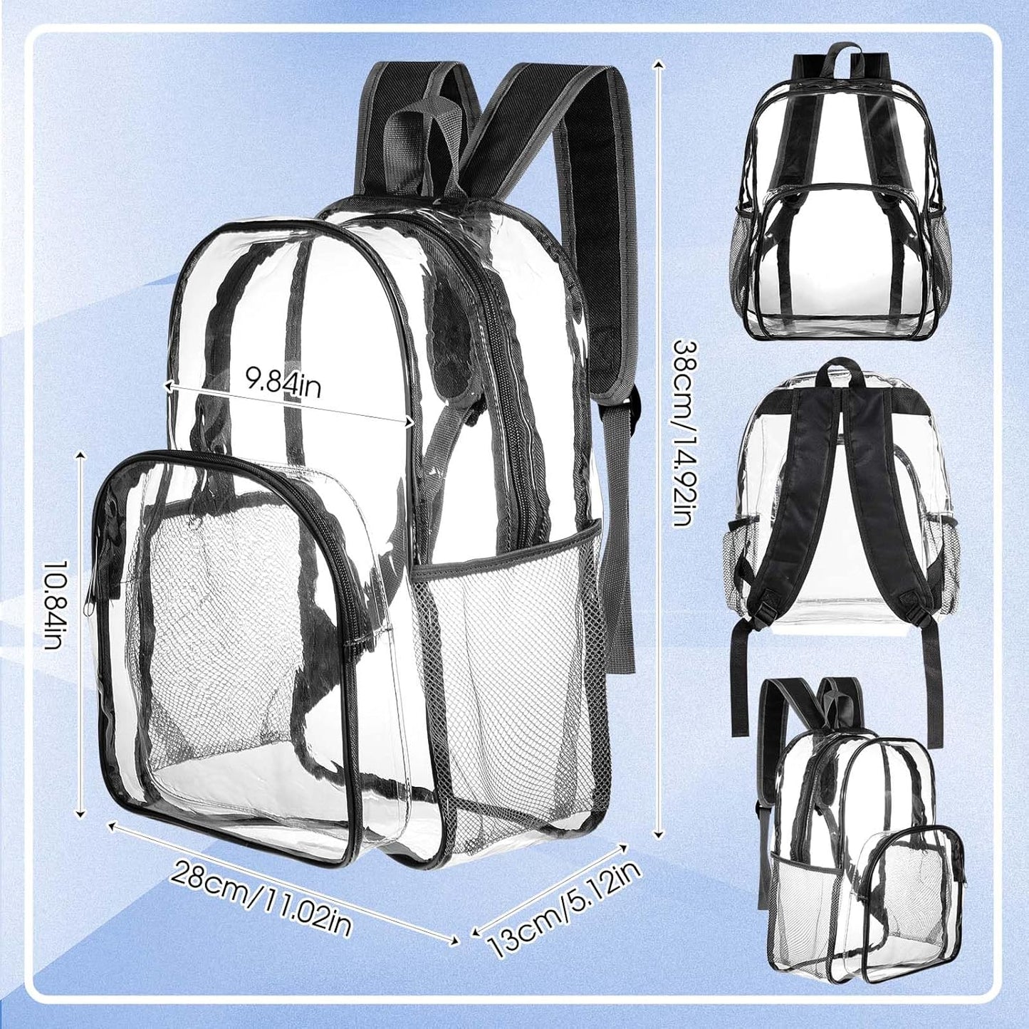 Amylove 48 Pcs Clear Backpack for Stadium Events Heavy Duty PVC Transparent Bookbag for College Workplace Security (15 Inches,Black)