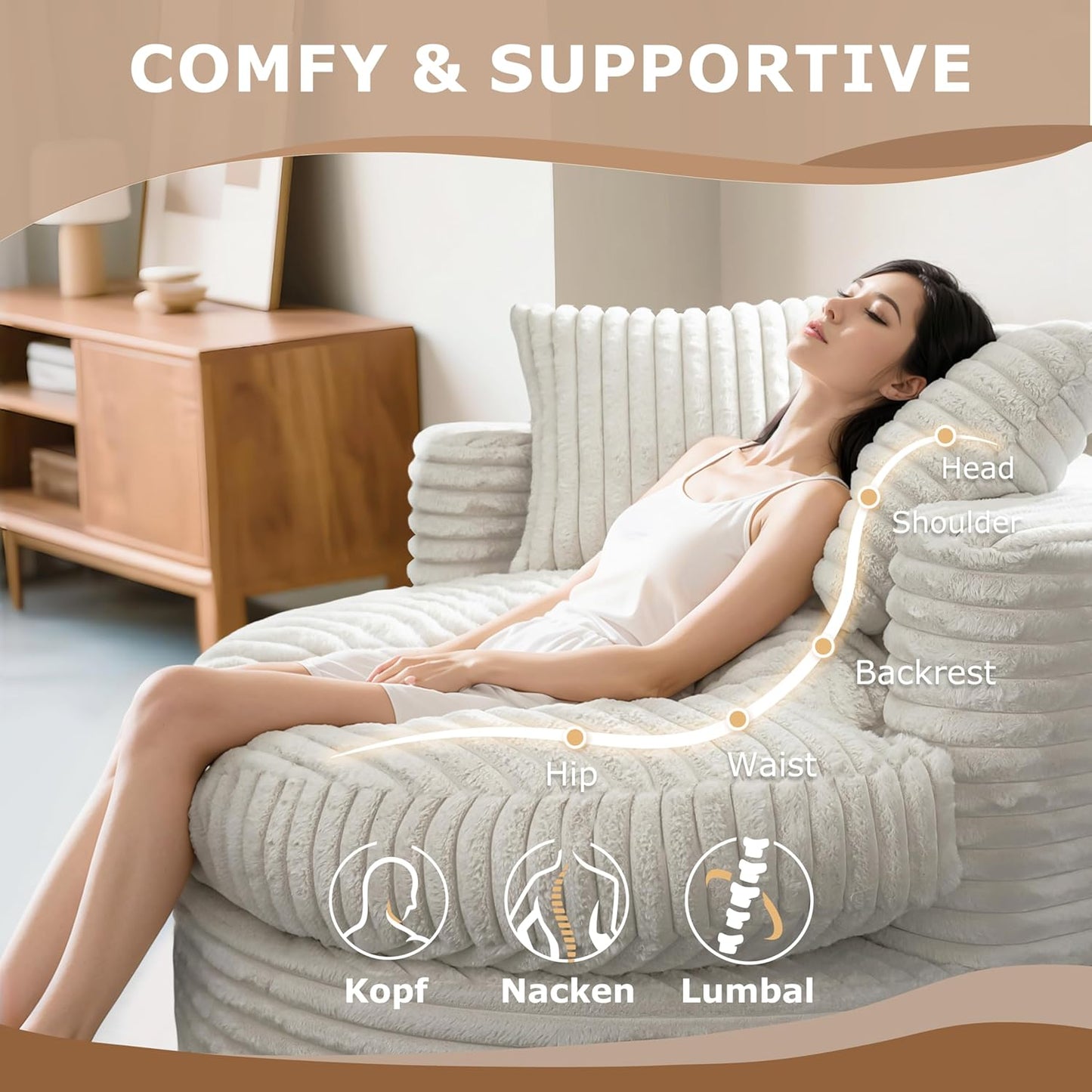 47" Round Chaise Lounge Chair Indoor for Adults, Corduroy Boneless Oversized Chair for Living Room Comfy Bean Bag Sofa