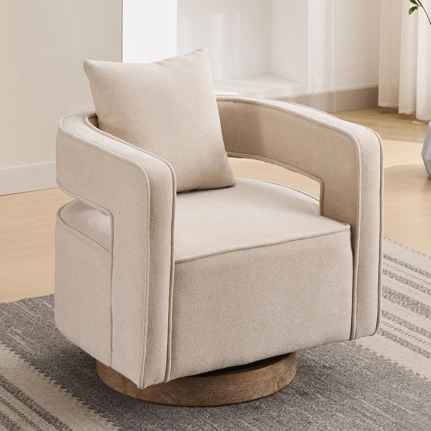 Swivel Accent Chair Set of 2, Modern Swivel Barrel Chair for Living Room, 360 Degree Comfy Square Accent Chair with Open Back, Upholstered Armchair for Bedroom,Reading, Linen Blend, Pale Green