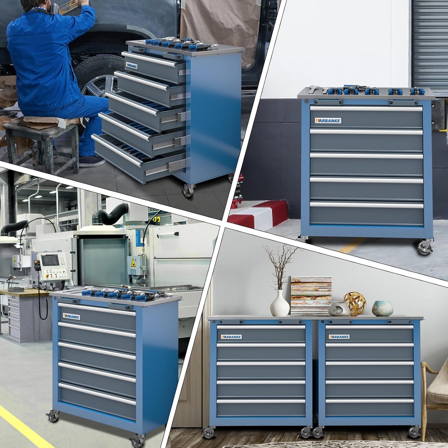 5-Drawer Rolling Tool Chest,Tool Chest with Keyed Locking System, with Wheels and Foot Pads,Rolling Tool Cabinet with Stainless CounterTop and Drawer Liners,Unique Link Buckle for Connecting