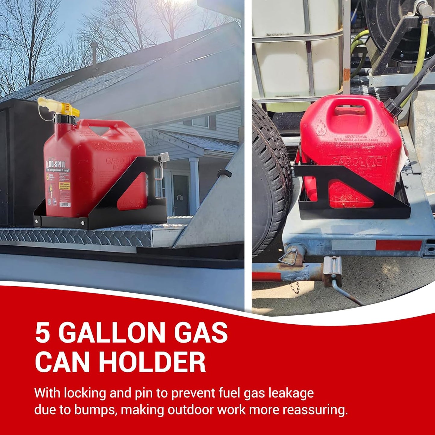 5 Gallon Trailer Gas Can Holder Rack Compatible with No-Spill Gas Can 5 Gallon (20 Liter) Fit for Trailers Trucks, with Anti-Theft Lock