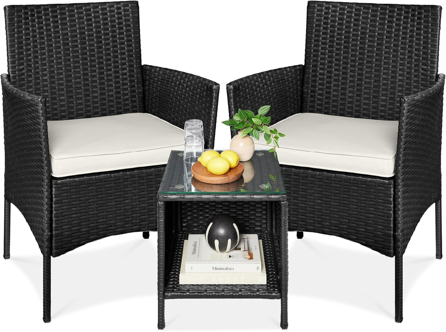 Best Choice Products 3-Piece Outdoor Wicker Conversation Bistro Set, Space Saving Patio Furniture for Garden w/Side Table - Gray/Navy