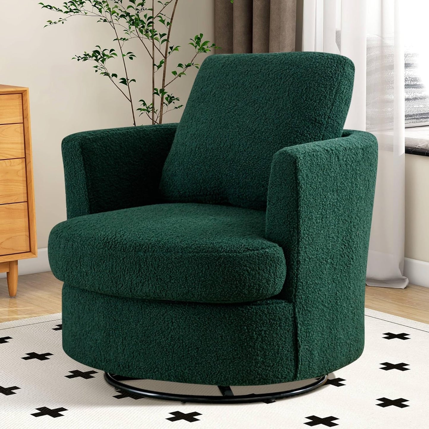 Aoiy & Wifon 31.9" W Swivel Accent Chair, 360 Degree Modern Living Room Chair, Swivel Barrel Chairs for Living Room/Bedroom, Chenille,Beige, 2PACK