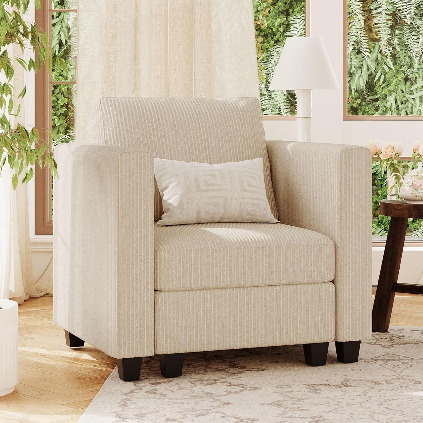 Belffin Corduroy Armchair Modular Arm Chair with Storage Modern Couch for Living Room Green