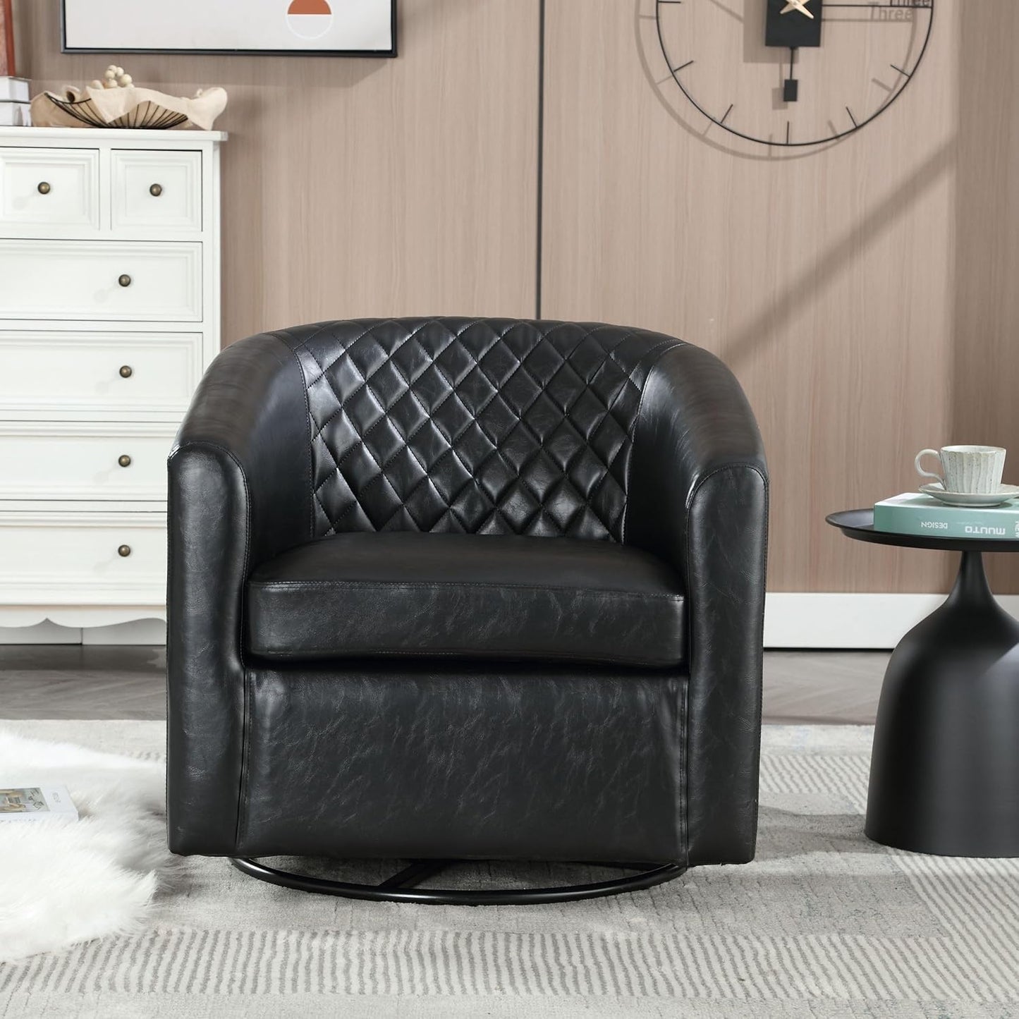 Swivel Rocker Barrel Chairs,Modern 360 Degree Swivel Living Room Chairs,Upholstered Linen Cozy Chair Sofa Chair for Cafe,Bedroom,Office,Grey
