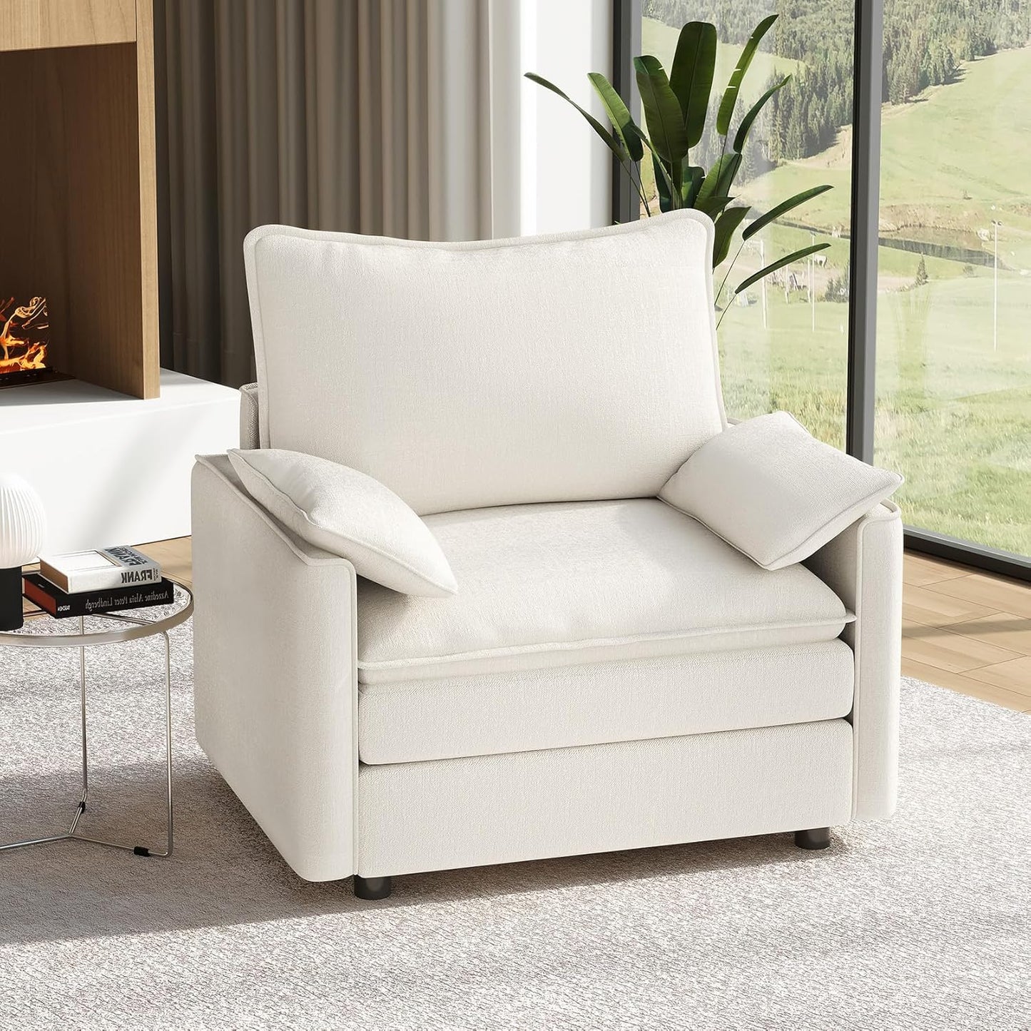 Vesgantti 108" Modular Sectional Sofa, Comfy Cloud Couch with Movable Ottoman Deep Seat Chenille L Shaped Modular Sofa, Sectional Couches for Living Room, Bedroom and Apartment, Beige