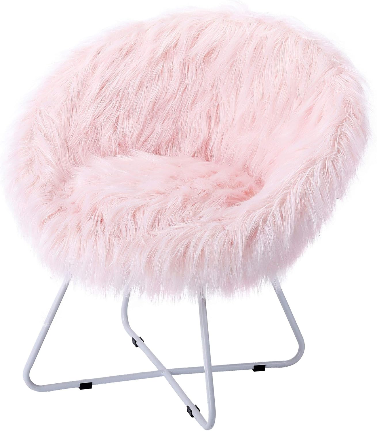 BIRDROCK HOME Faux Fur Papasan Chair with Black Legs - Luxuriously Soft & Lightweight - Wide Cushion Seat for Playroom, or Living Room - Moon Chair - Metal - Fluffy Round Seat - Circle - Grey