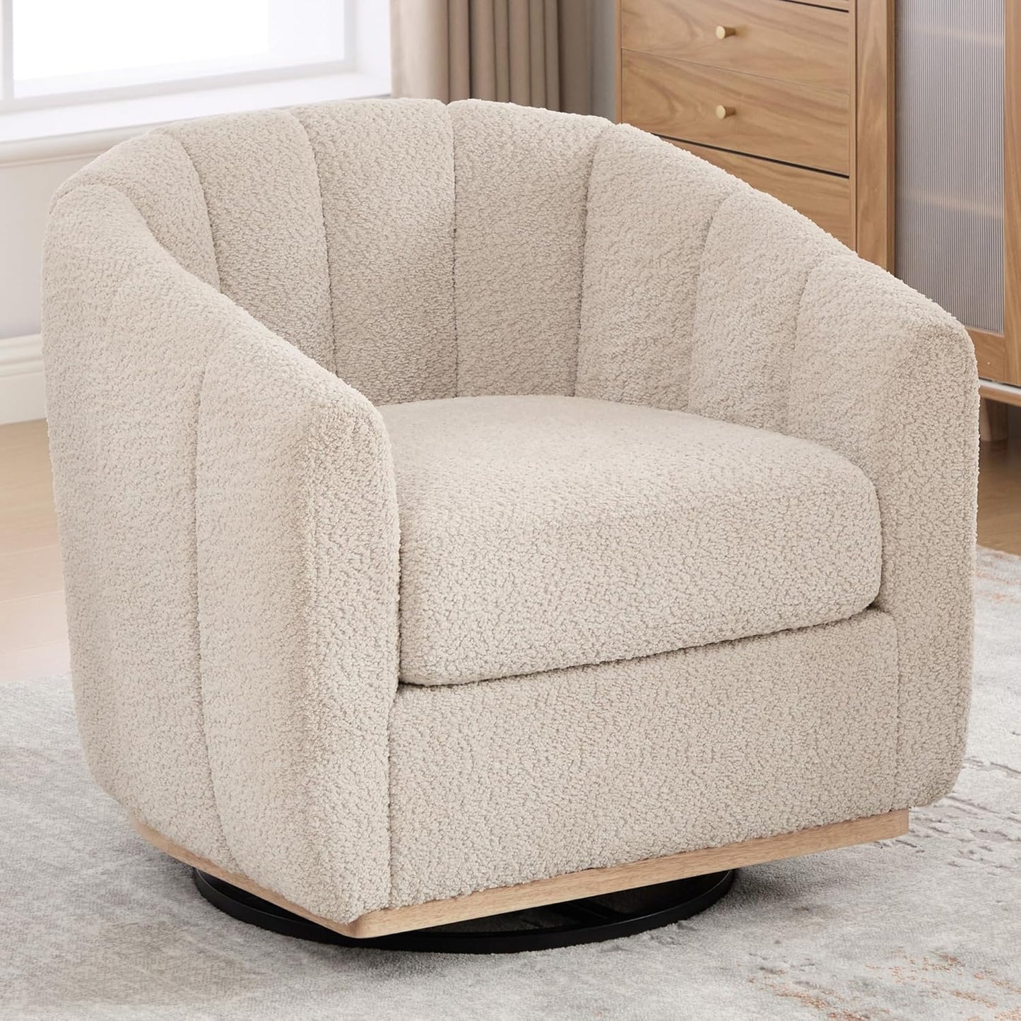 Aoiy & Wifon 32.33" W Swivel Accent Barrel Chair, Round Living Room Swivel Chair, Boucle, Ivory