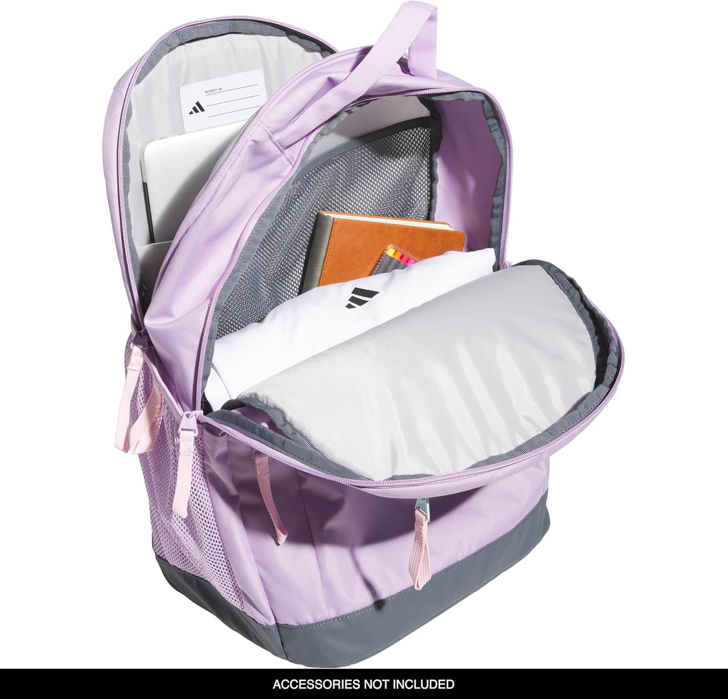 adidas Unisex Adaptive Backpack large size with features for independent dressing and ease of use, Powder Plum Purple/Semi Flash Aqua Blue/Clear Pink, One Size