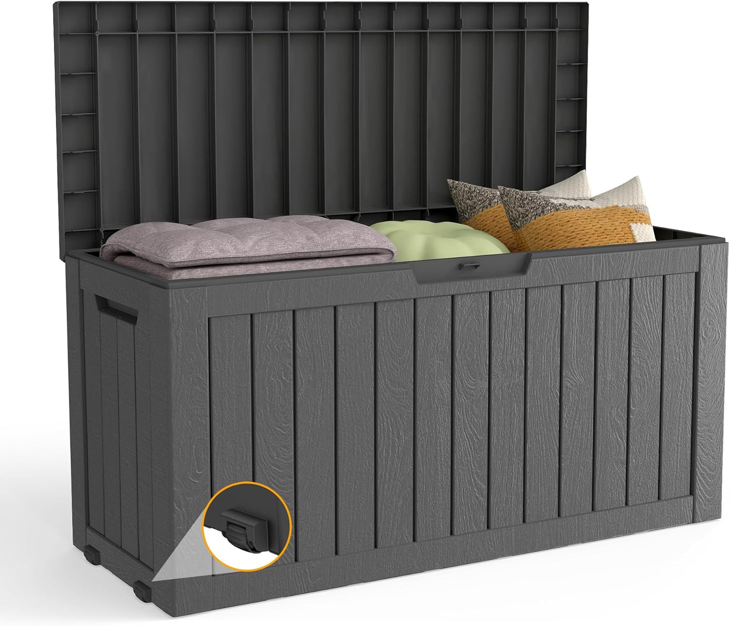 320 Gallon Outdoor Storage Box Waterproof Lockable Resin Deck Box Large, Patio Storage Bin for Pool Accessories Cushion Furniture, Garden Tools, UV-Resistant Outside Delivery Black