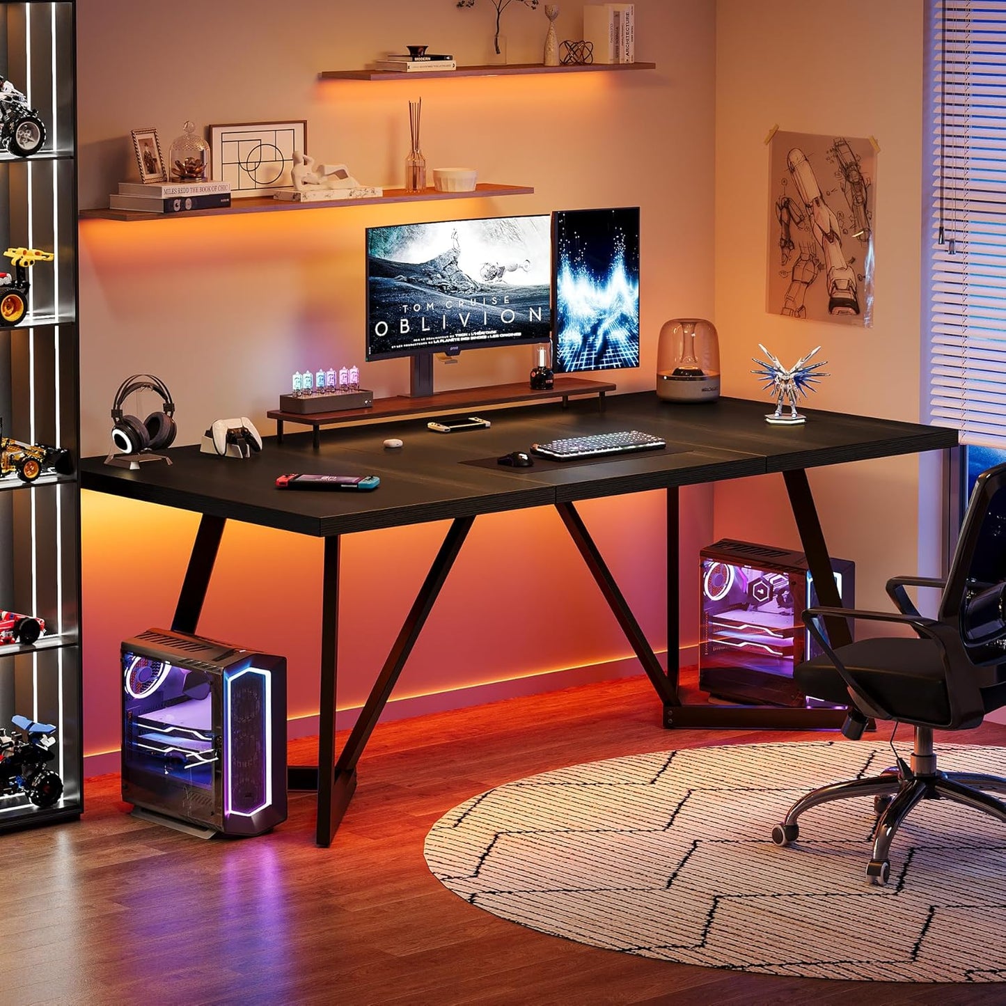 Tribesigns 70.86-Inch Large Executive Desk, Modern Computer Office Desk Workstation with Metal Frame, Rectangular Laptop Desk Study Writing Table for Home Office (Black)