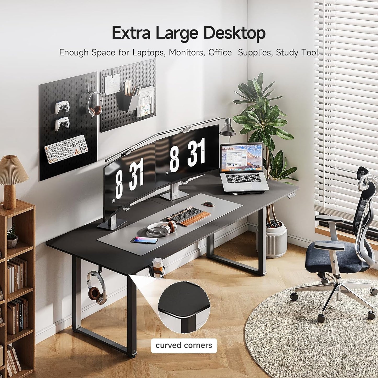 Standing Desk, 63x30 Inches Rectangle Stand Up Desk with 4 Legs, Dual Motor and Memory Controller, Adjustable Height from 28-46 Inches for Home and Computer Workstation, Black