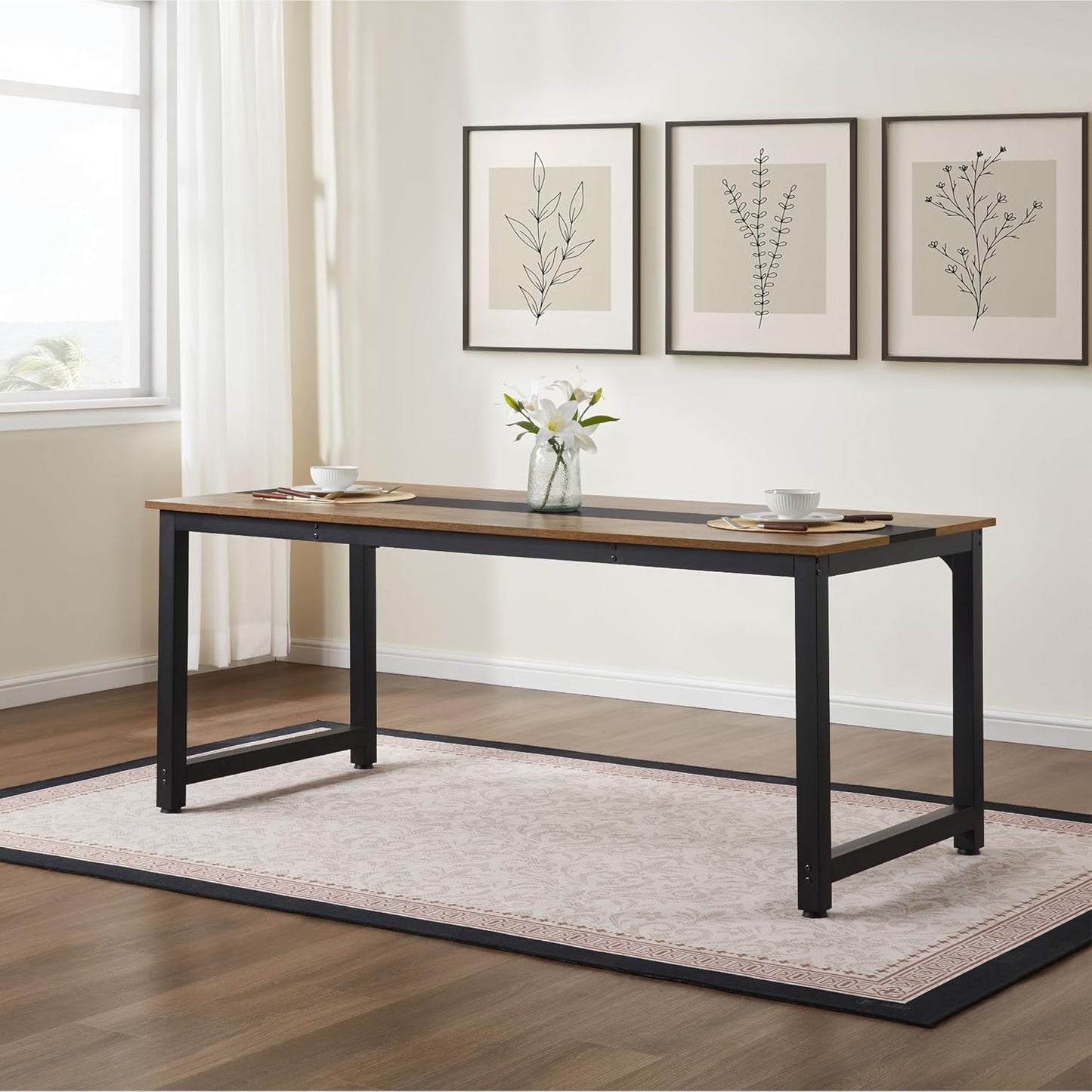 Large Office Computer Desk with Thicken Frame, 79.53 x 31.5 inch Modern Simple Workstation Business Furniture for Home Office, Rustic/Black