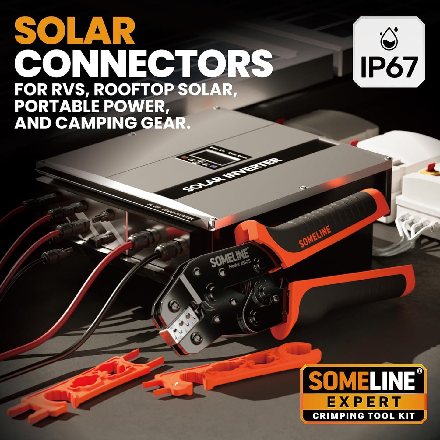 SOMELINE Solar Connector Crimping Tool Kit, 14-10 AWG Crimper for Solar Panel Cables Connectors, Toolbox Kit with 6 Pairs of Solar Connectors and Wrenches, Strippers, Crimpers and Cable Cutter
