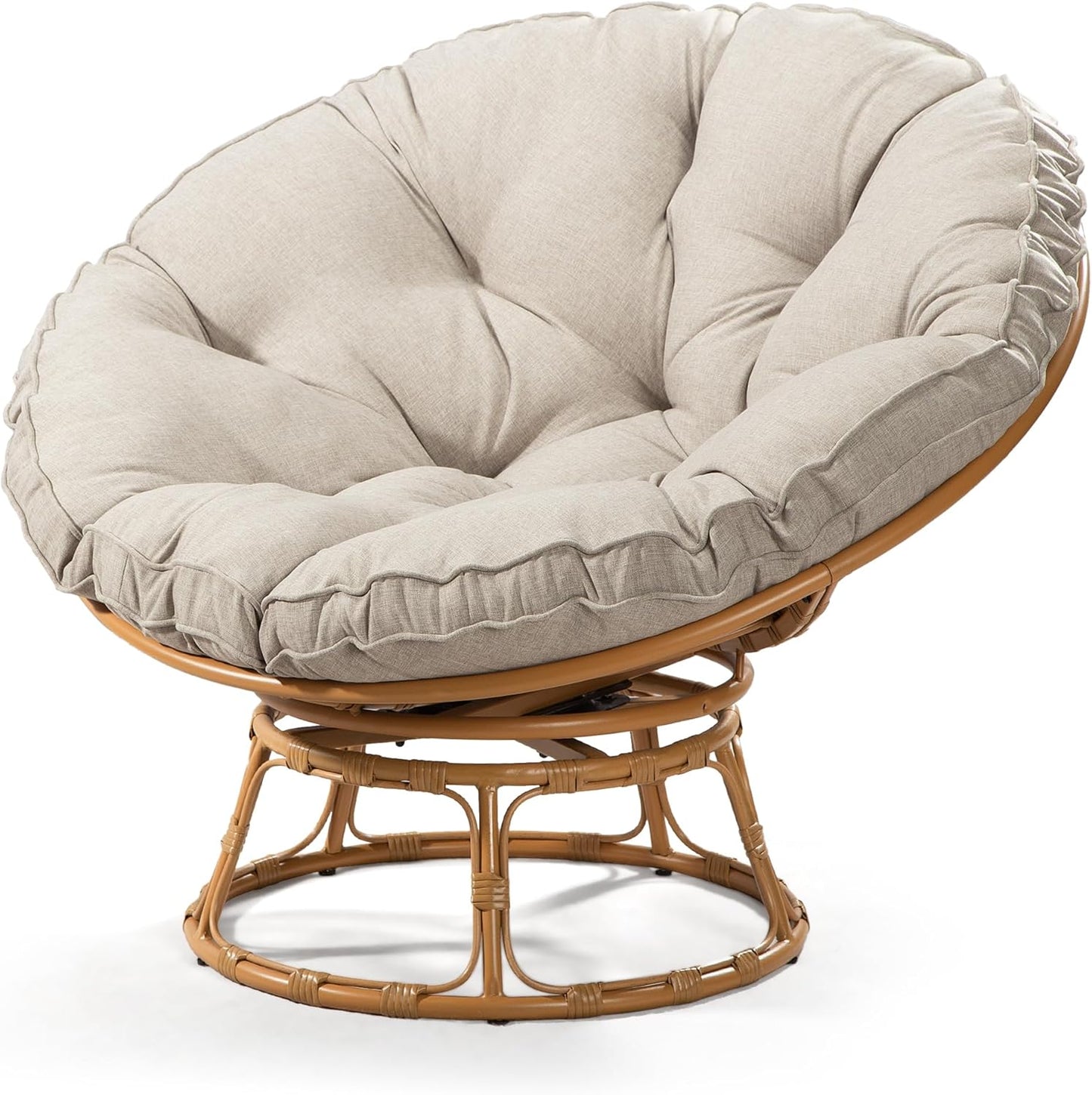41" Papasan Chair with Cushion and 360 Degree Swivel Base, Papasan Lounge Chair with Cushion and Sturdy Frame, Large Saucer Chair, Circle Chair, Round Chair, Bronze/Beige