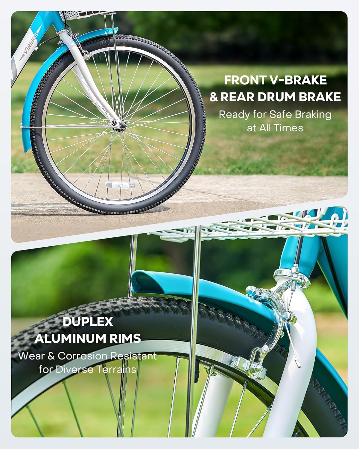 Viribus Adult Tricycle 1 Speed, 3 Wheel Bikes for Adults with Front & Rear Detachable Wheeled Baskets, 26 inch Trike for Seniors Women Men, Three Wheel Bikes 400 lb. Capacity