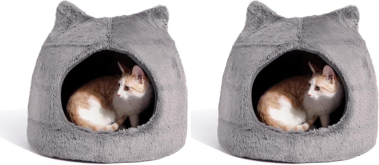 Best Friends by Sheri Meow Hut Fur Dome Pet Bed – Covered Cat Cave for Cats & Small Dogs up to 15 lbs, Faux Fur Hideaway with Water-Resistant Bottom, Machine Washable, Gray