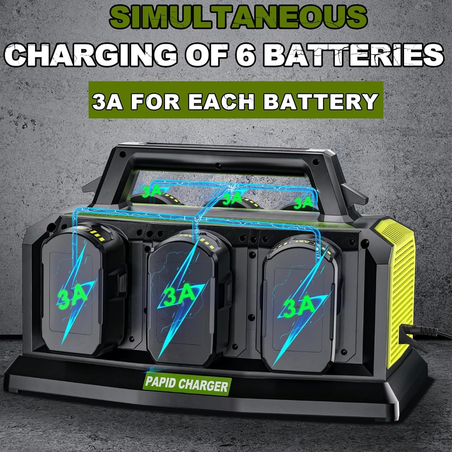 6-Ports Rapid Meanwhile Charger Station for Ryobi 18V Battery,Fast Charger for ONE+18V Multi Battery,Simultaneous Charging of 6 Port Each 3A Compatible,Compatible with Ryobi Battery Power Tools