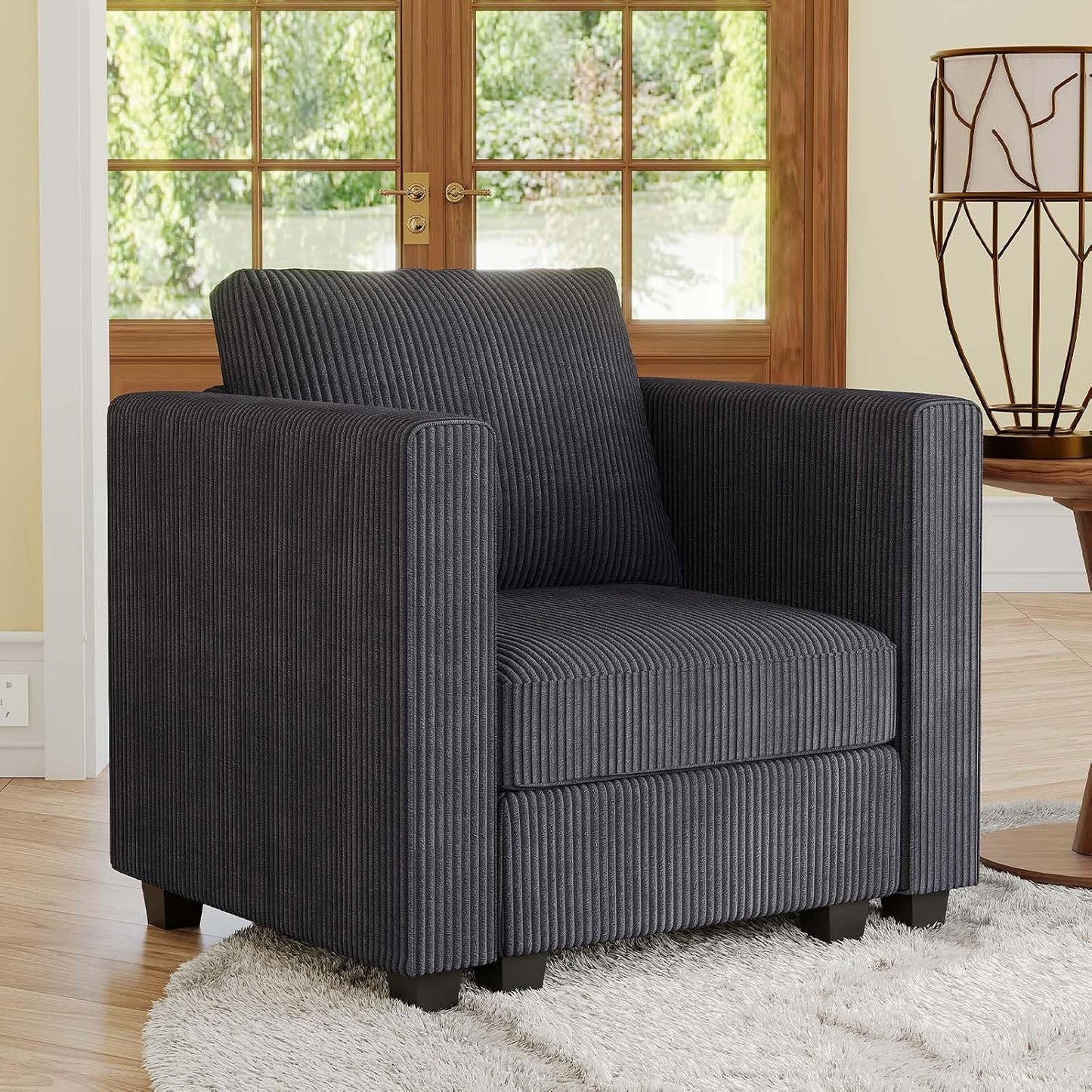 Belffin Corduroy Armchair Modular Arm Chair with Storage Modern Couch for Living Room Green