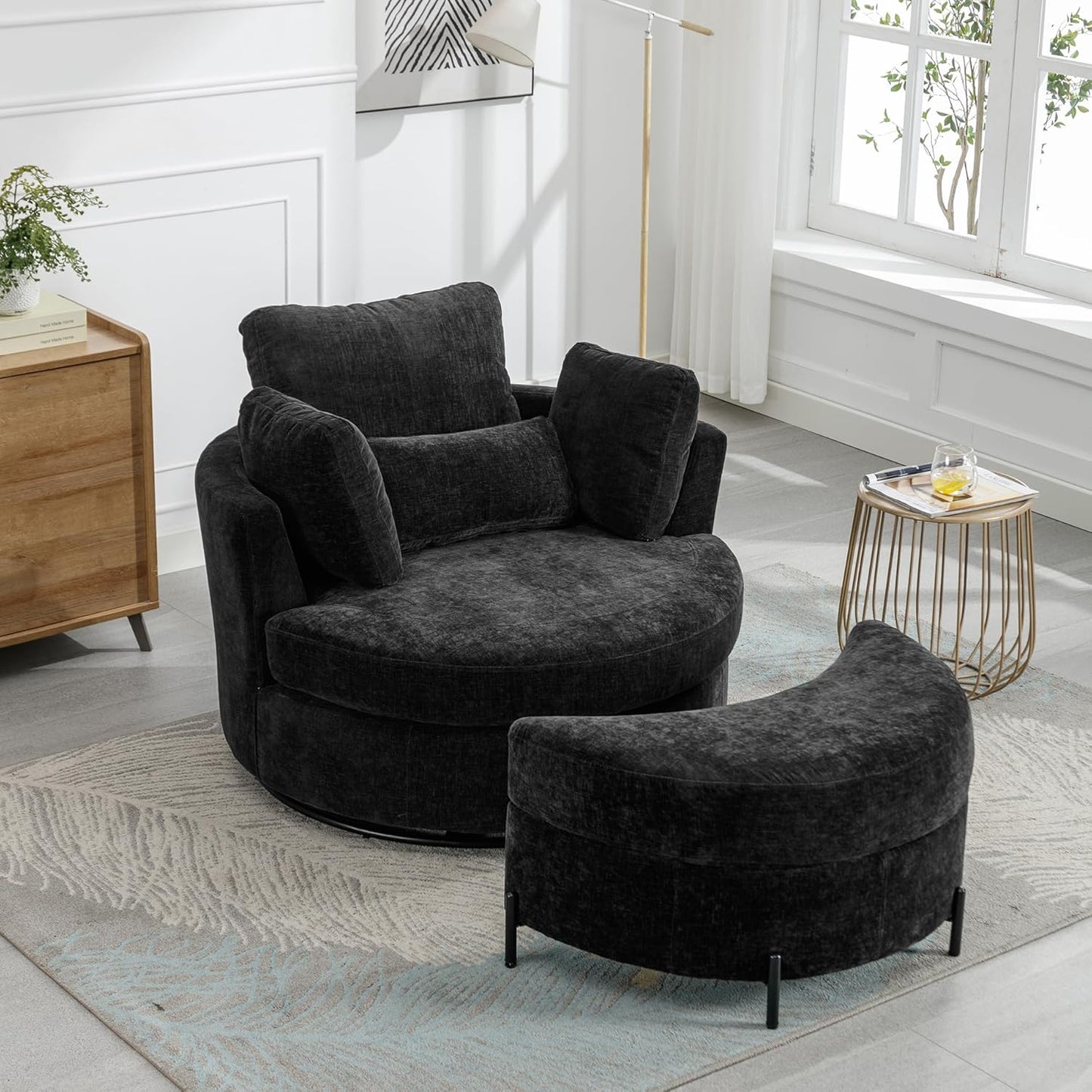 42IN Oversized Swivel Accent Chair and a Half Sofa Upholstered Big Round Barrel Chair Cute for Living Room Bedroom Hotel Office Corner Reading (Beige Boucle)
