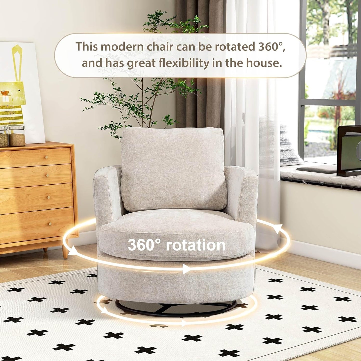 Aoiy & Wifon 31.9" W Swivel Accent Chair, 360 Degree Modern Living Room Chair, Swivel Barrel Chairs for Living Room/Bedroom, Chenille,Beige, 2PACK