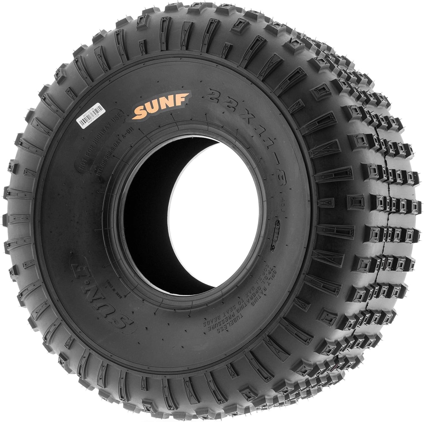 SunF A011 Sport XC ATV Golf-Cart Lawn-Mower Tire 22x11-8, 6 PR, Square-Knobby Tread, Tubeless