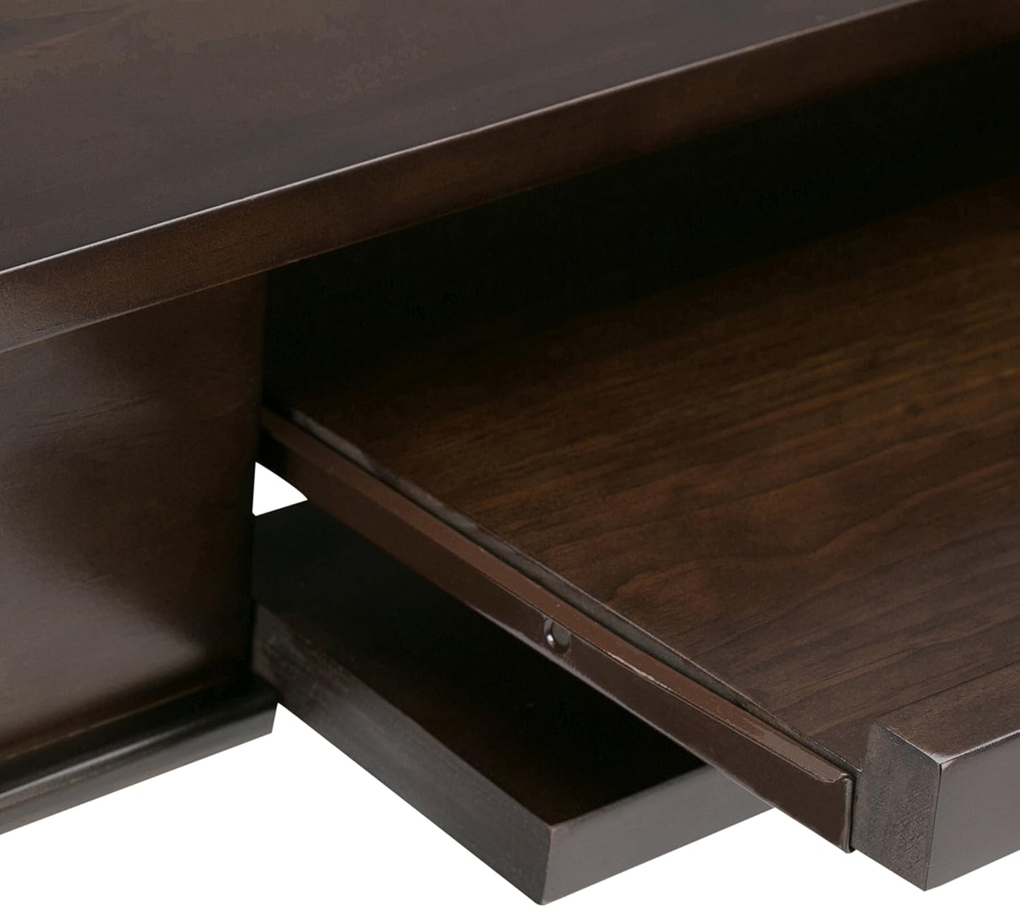 SIMPLIHOME Carlton Desk - 42-Inch Wide Solid Wood Writing Desk in Dark Tobacco Brown, Transitional Home Office Computer Table for Study or Compact Space with Flip-Down Keyboard Tray