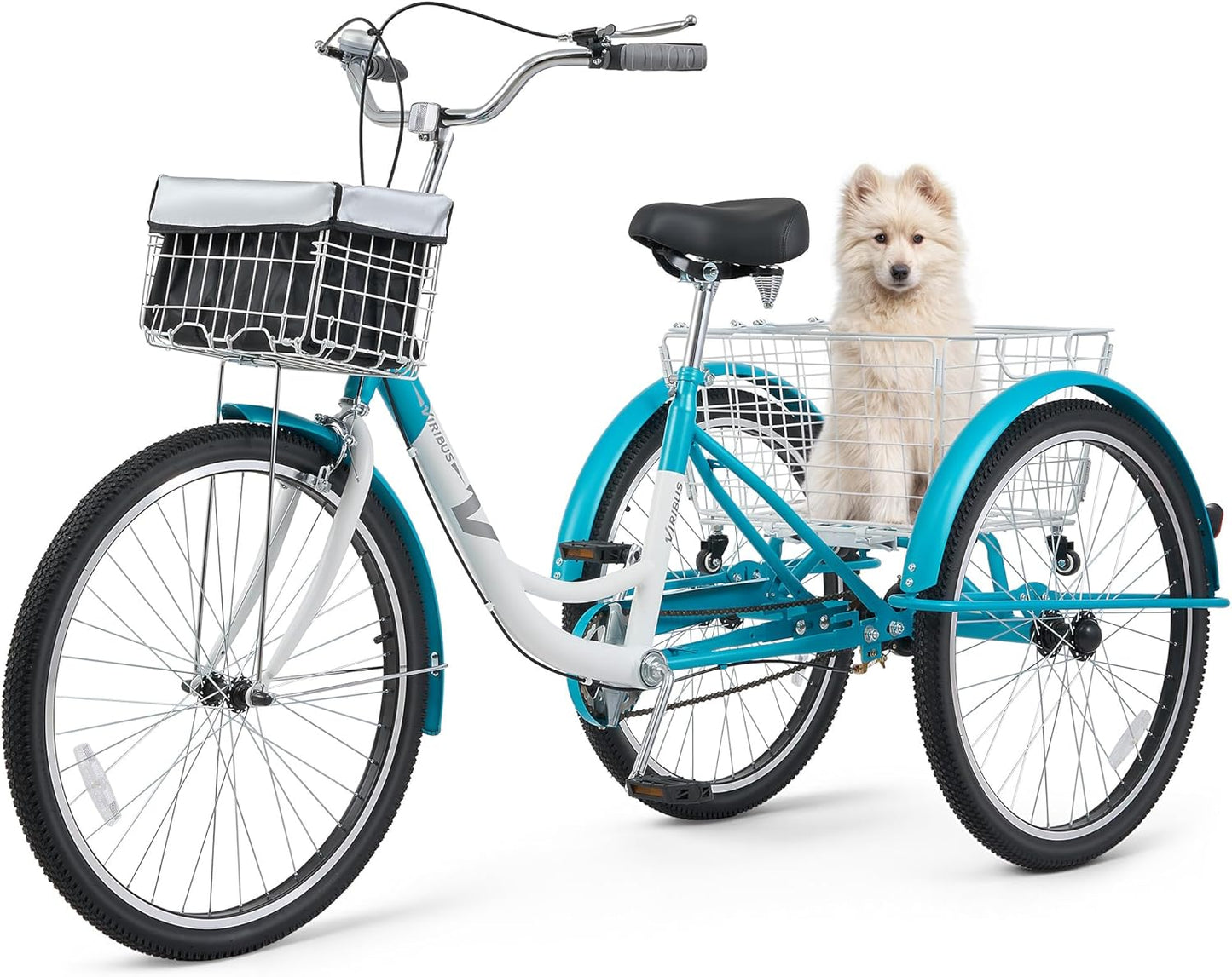 Viribus Adult Tricycle 1 Speed, 3 Wheel Bikes for Adults with Front & Rear Detachable Wheeled Baskets, 26 inch Trike for Seniors Women Men, Three Wheel Bikes 400 lb. Capacity