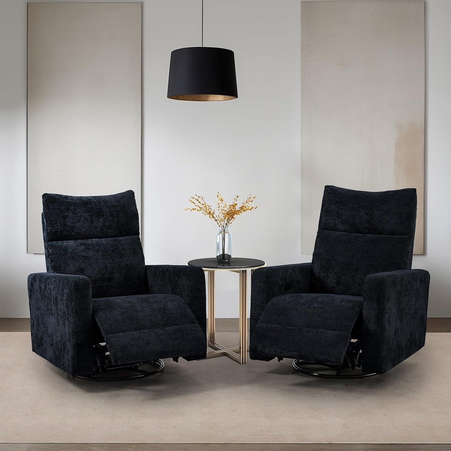 Accent Chairs 360° Recliner Chair Swivel Rocker Chair for Adults, Nursery Swivel Chairs for Living Room, High Back Upholstered Deep Seat Lazy Boy Recliner Chairs (Polyester Fabric- Dark Gray-1PCS)