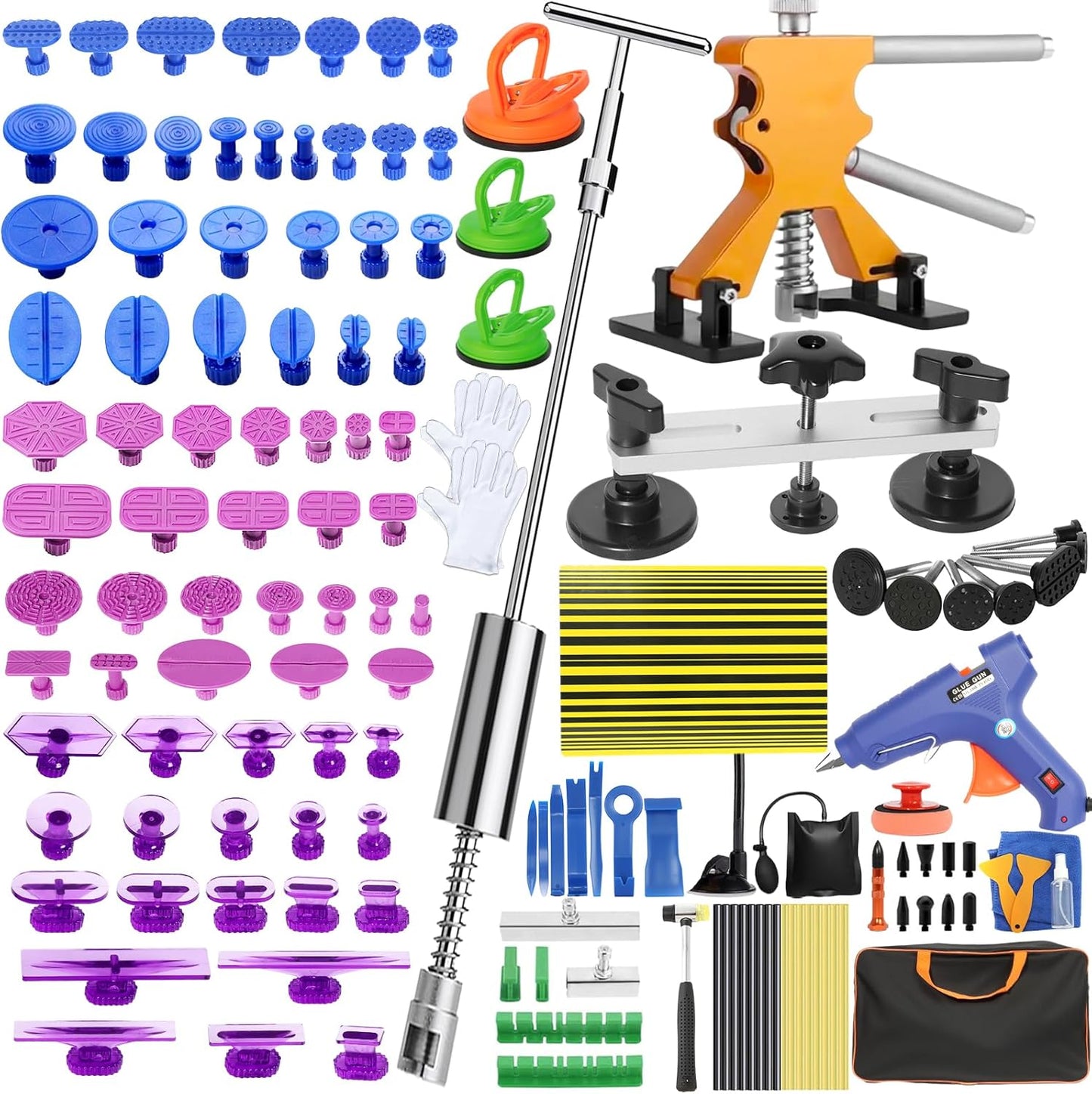 150 Pcs Paintless Dent Repair Kit, Car Dent Puller Kit, Removal Tools with Reflector Board – Dent Puller for Car Body, Big & Small Dents, Door Dings, Creases, Hail Damage