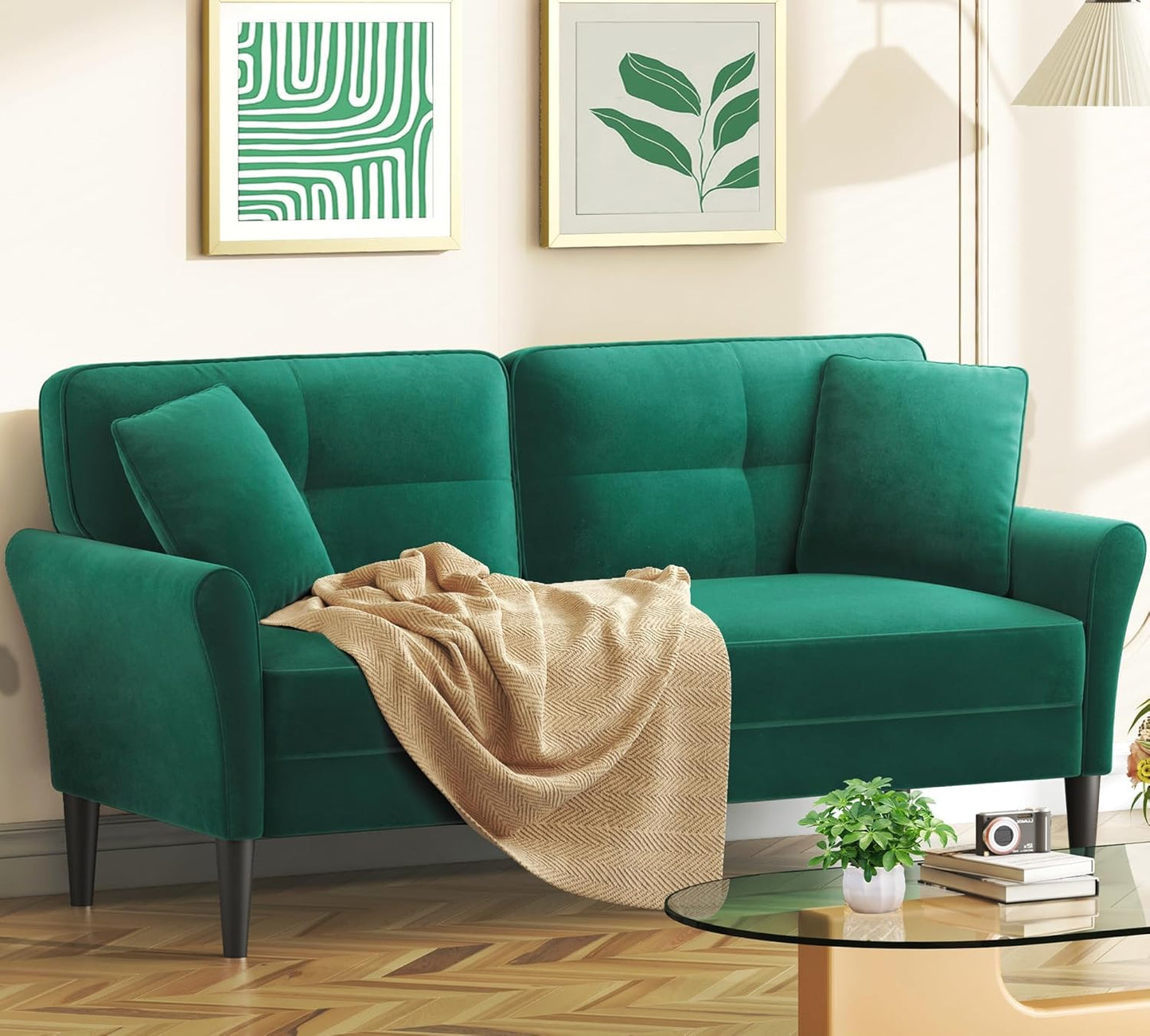 Small Sofa Couch, 48" Loveseat Sofa, Soft Velvet Love Seat Couches, Small Couch for Bedroom with 21" Deep Seat, Comfy Couches for Living Room, Tool-Free Setup Sofas for Living Room, White