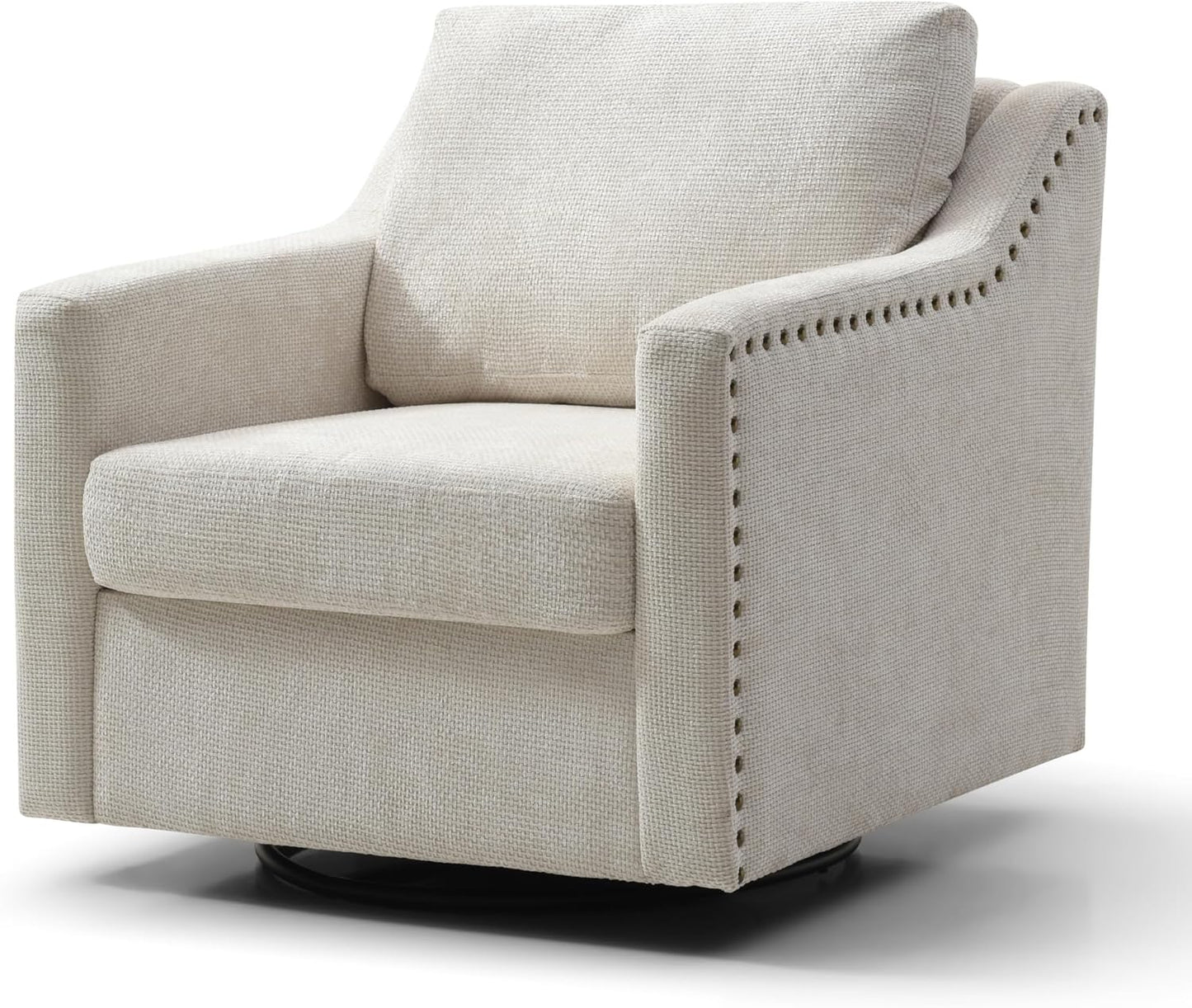 Swivel Accent Chair Oversized Arm Chair with Chenille Fabric Comfy Reading Barrel Chair Modern Living Room Chair with Thick Soft Cushion Wide Single Sofa Chair for Living Room (Beige, Set of 2)