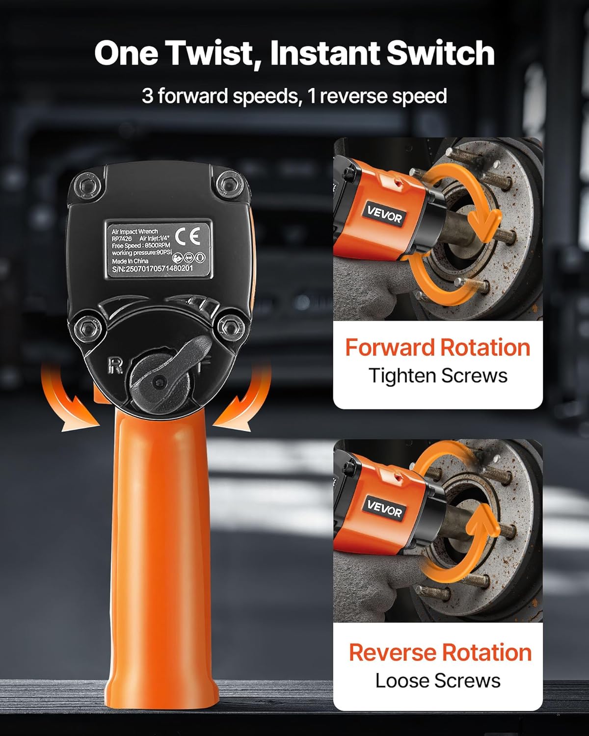 VEVOR 1/2-Inch Air Impact Wrench, Up to 738 ft-lbs Nut-busting Torque, Stubby Size & Lightweight Pneumatic Impact Gun for Auto Repairs and Maintenance