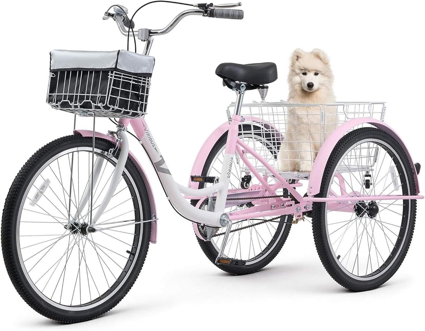 Viribus Adult Tricycle 1 Speed, 3 Wheel Bikes for Adults with Front & Rear Detachable Wheeled Baskets, 26 inch Trike for Seniors Women Men, Three Wheel Bikes 400 lb. Capacity