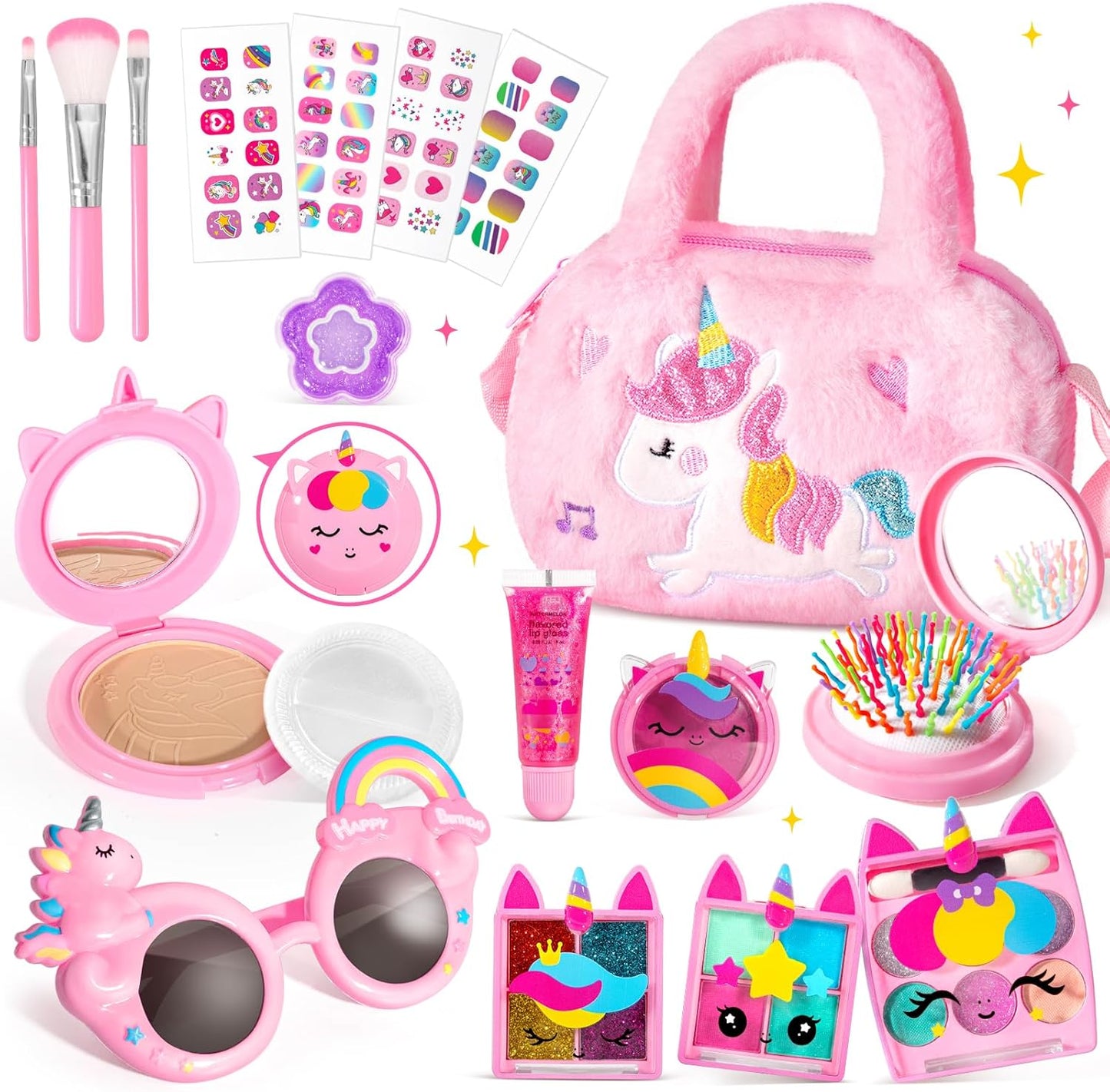 ULOVEME Kids Real Makeup Kit for Little Girls - Real, Non Toxic, Washable Make Up Toy - Umicorn Toys Gift for 3 4 5 6 7 8 9 10 12 Years Old Girls Birthday (Mini Pink Umicorn)