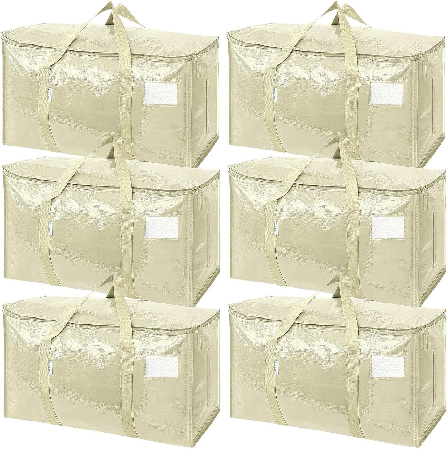 TICONN 6 Pack Extra Large Moving Bags with Zippers & Carrying Handles, Heavy-Duty Storage Tote Moving Boxes for Space Saving