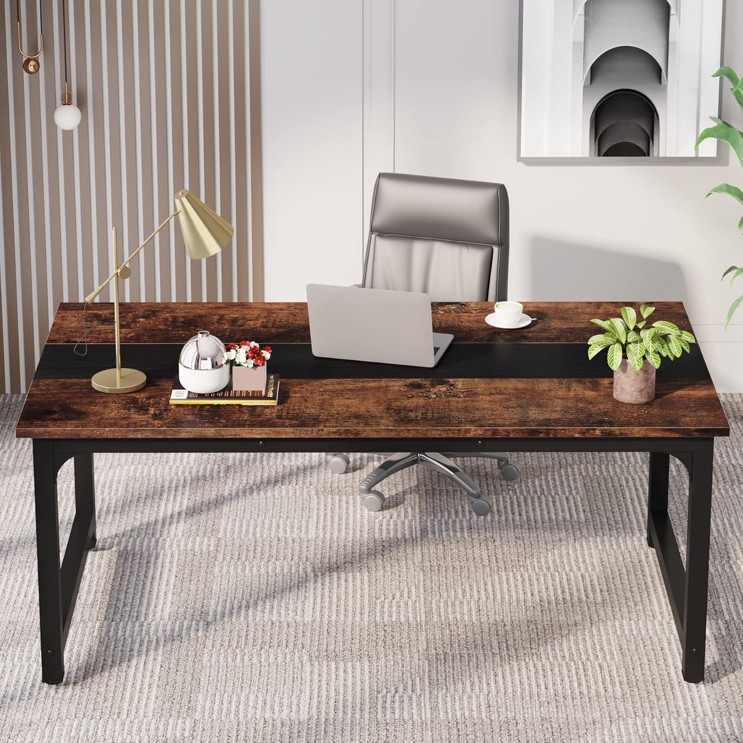 LITTLE TREE 63 Inch Large Executive Office Desk, Simple Computer Workstation with 31.5 inch Extra Wide Desktop for Home Office